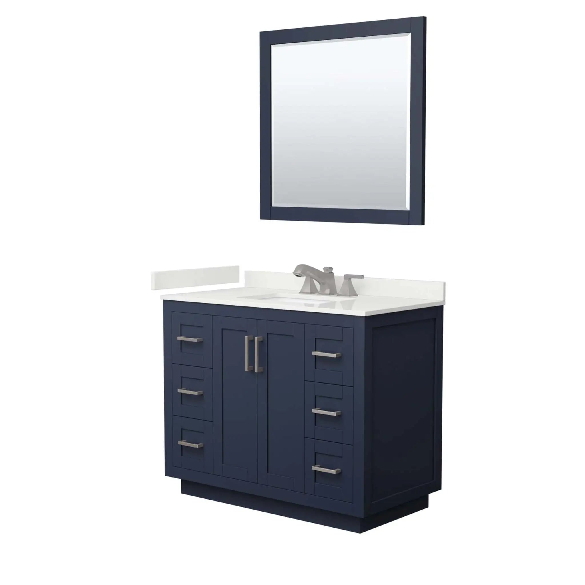 42" Miranda Single Bathroom Vanity in Dark Blue with Brushed Nickel Trim & 34" Mirror by Wyndham