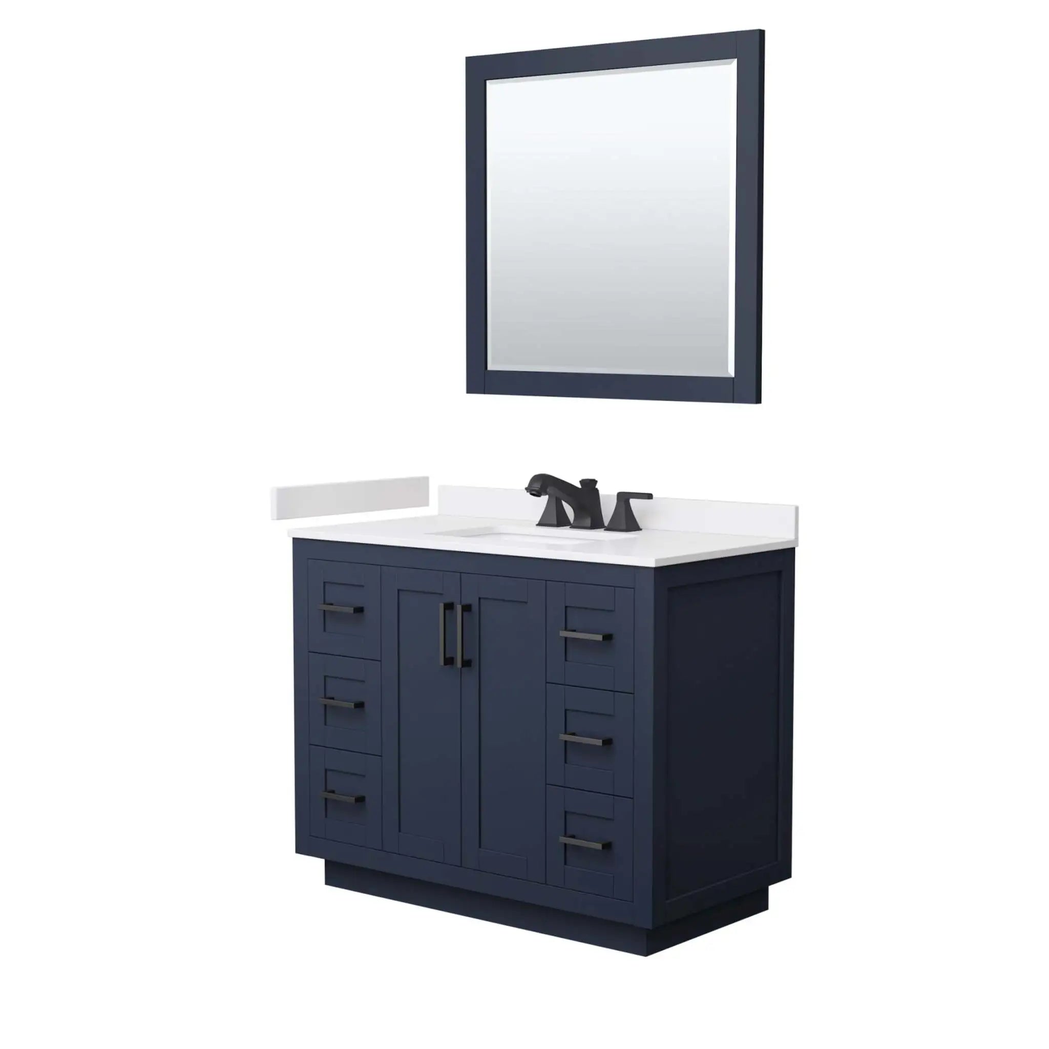 42" Miranda Single Bathroom Vanity in Dark Blue with Matte Black Trim & 34" Mirror by Wyndham