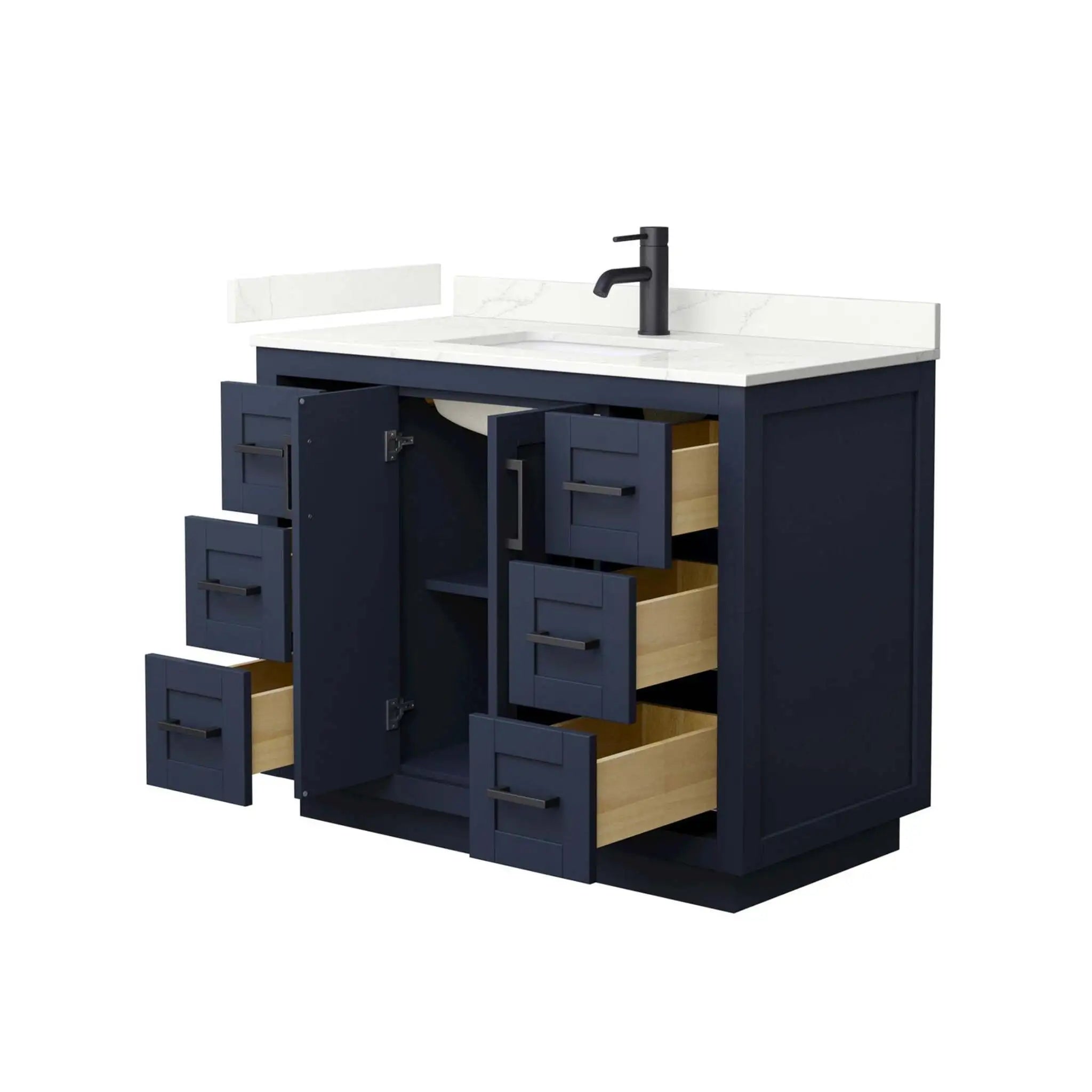 42" Miranda Single Bathroom Vanity in Dark Blue with Matte Black Trim by Wyndham