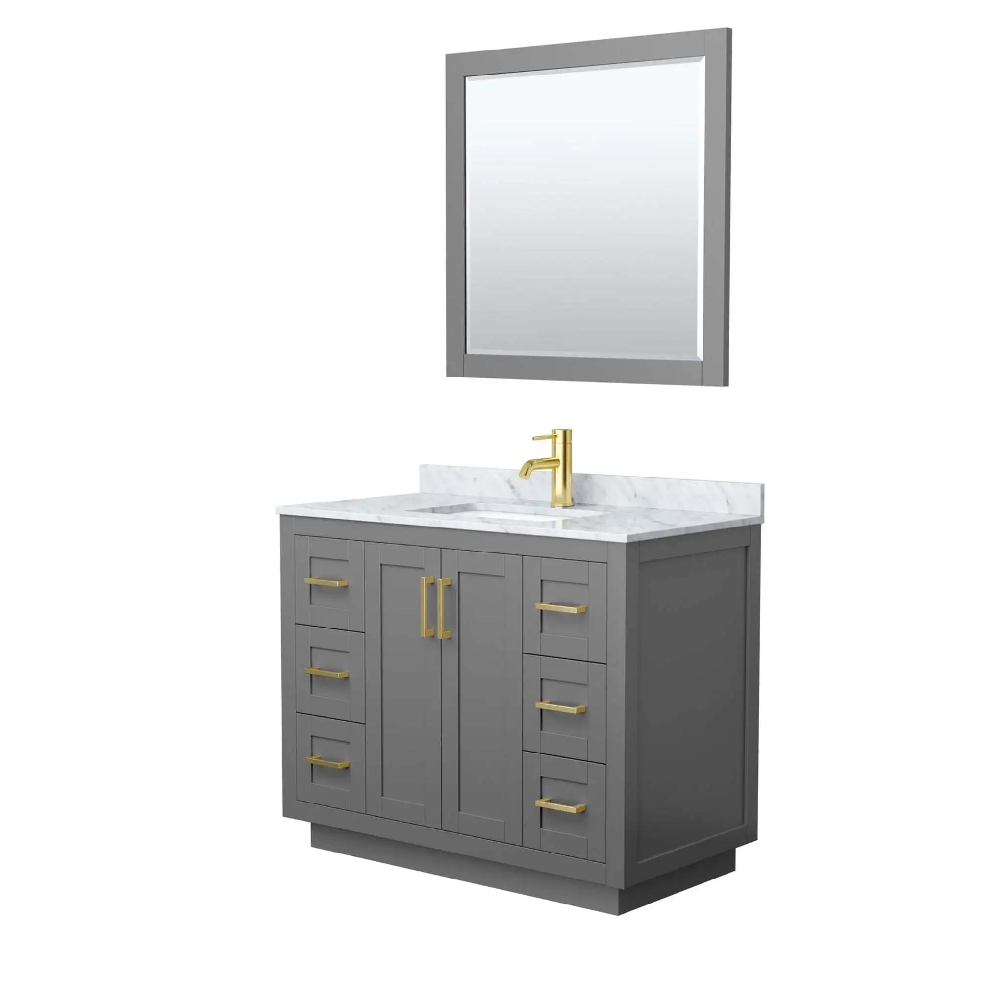42" Miranda Single Bathroom Vanity in Dark Gray with Brushed Gold Trim & 34" Mirror by Wyndham