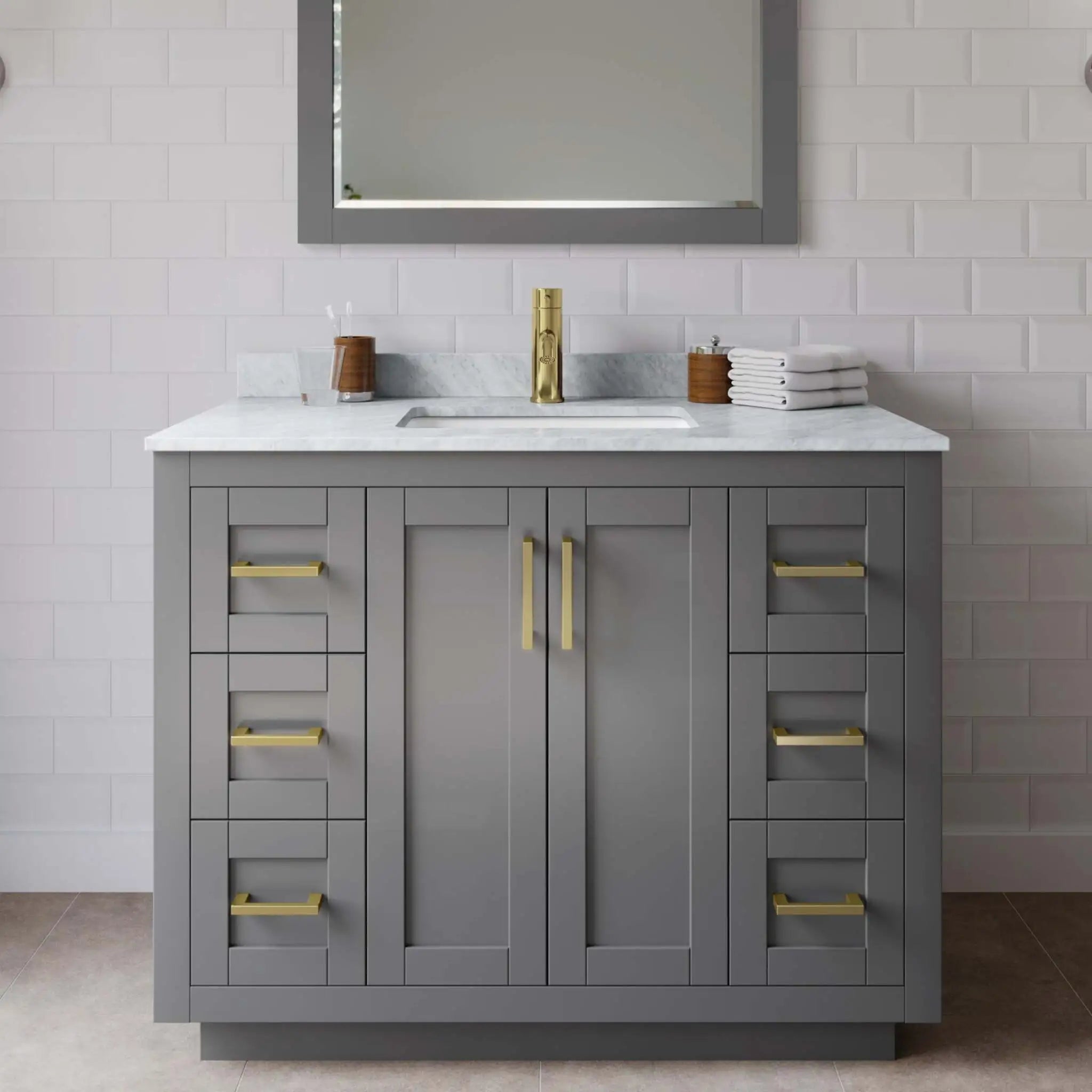 42" Miranda Single Bathroom Vanity in Dark Gray with Brushed Gold Trim by Wyndham