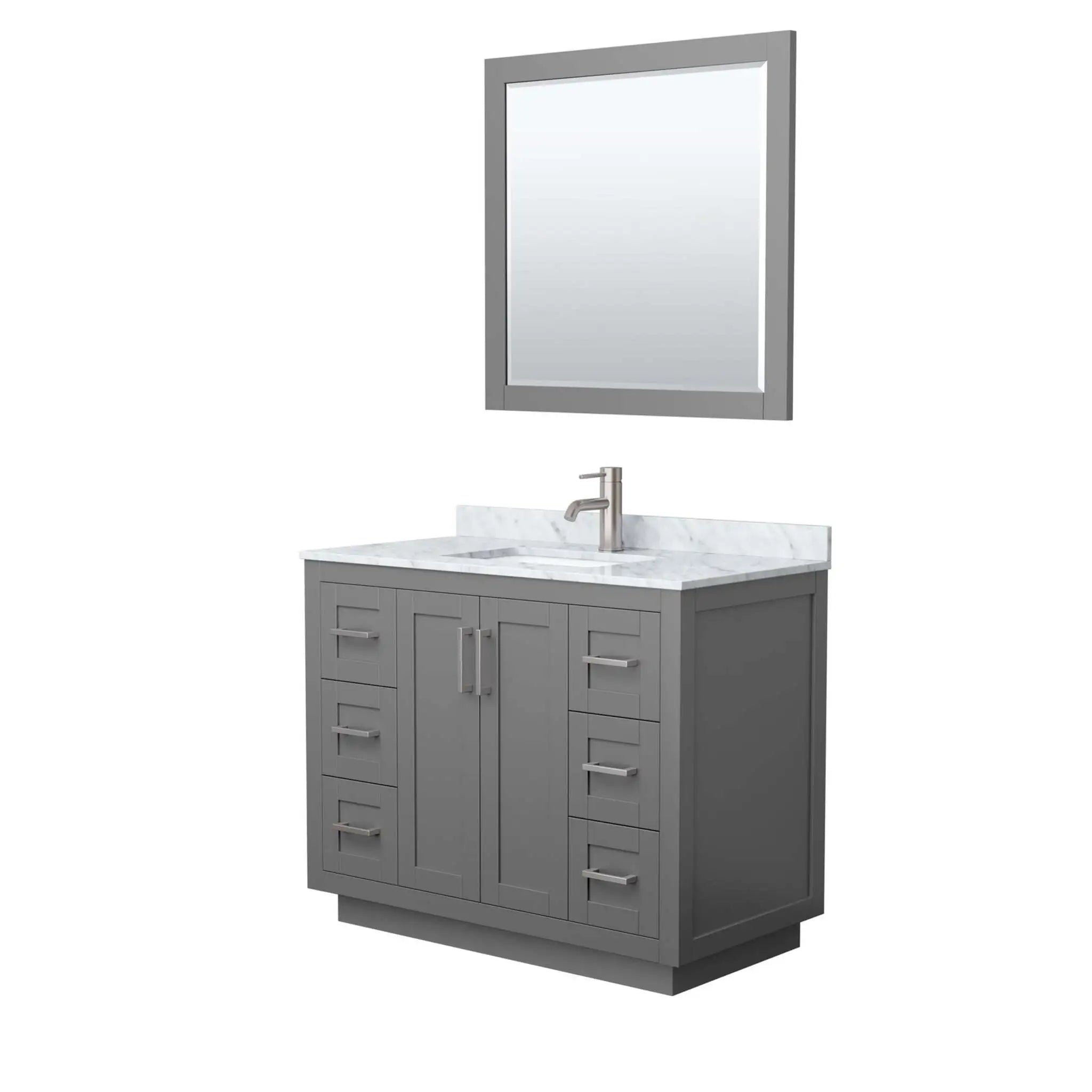 42" Miranda Single Bathroom Vanity in Dark Gray with Brushed Nickel Trim & 34" Mirror by Wyndham