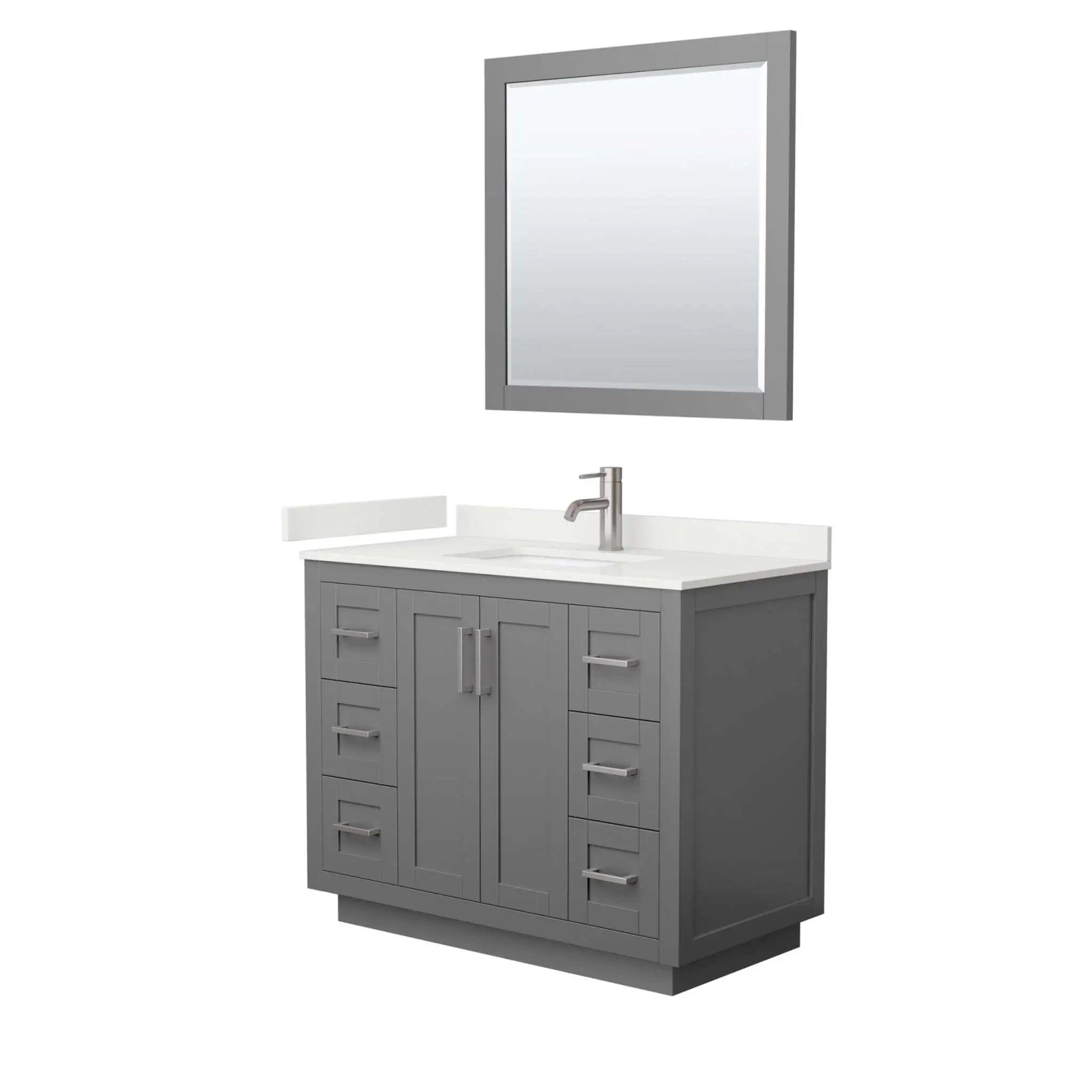 42" Miranda Single Bathroom Vanity in Dark Gray with Brushed Nickel Trim & 34" Mirror by Wyndham