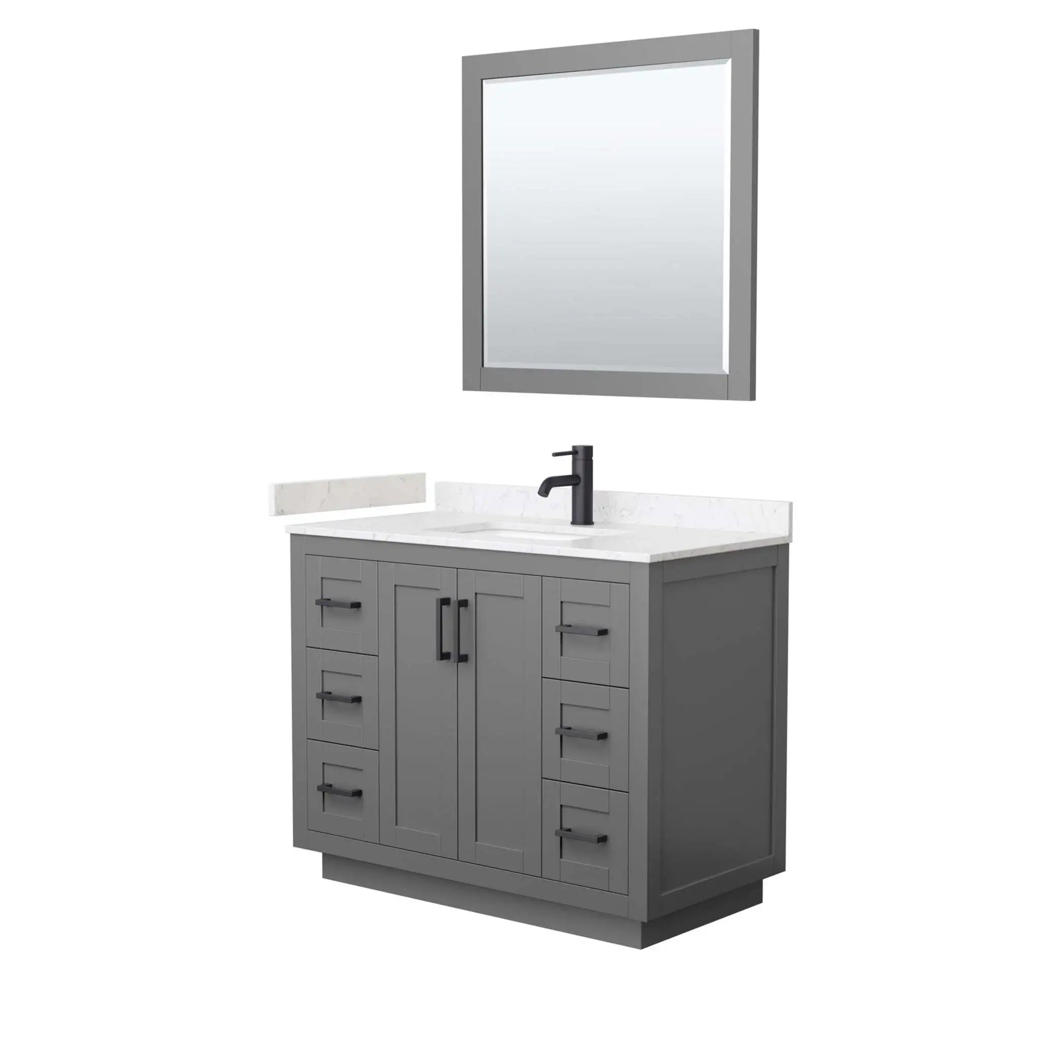 42" Miranda Single Bathroom Vanity in Dark Gray with Matte Black Trim & 34" Mirror by Wyndham