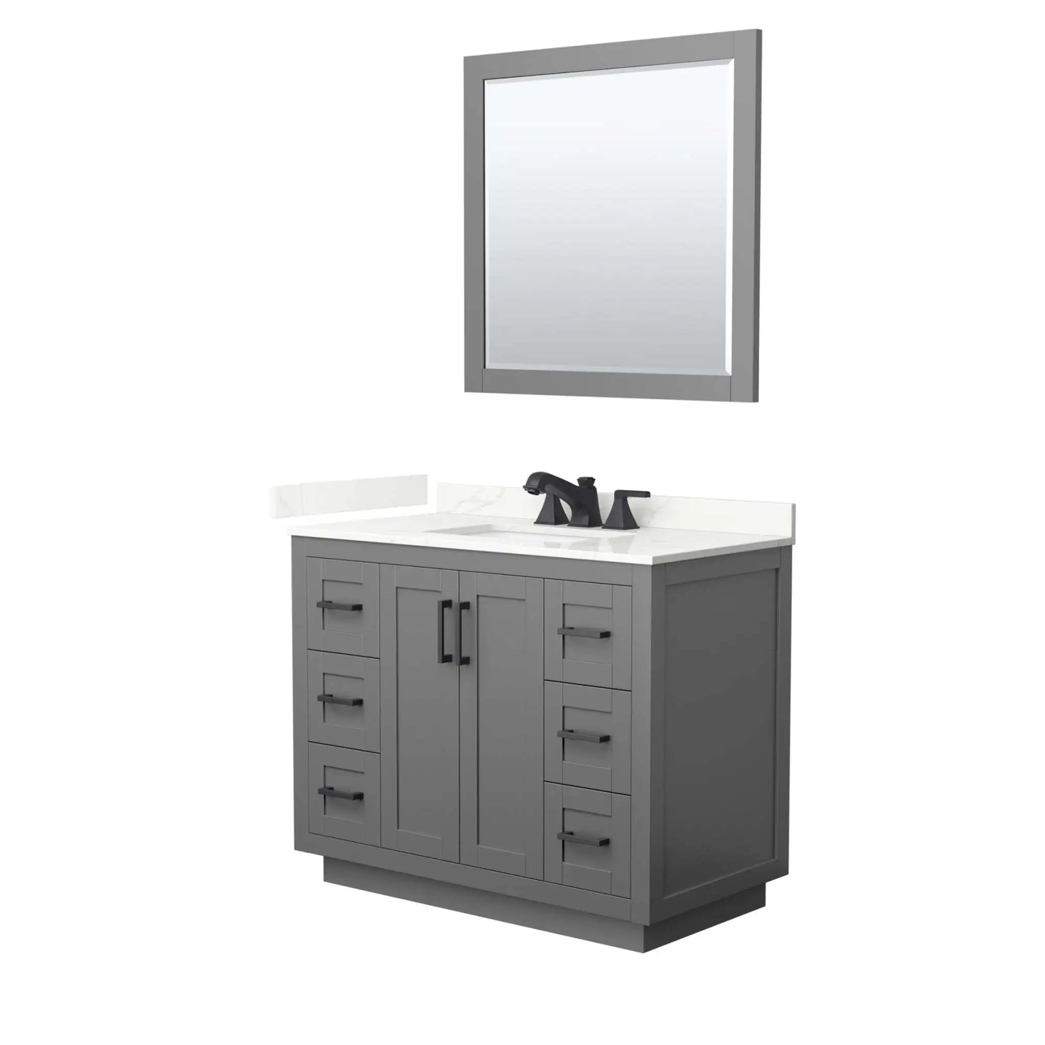 42" Miranda Single Bathroom Vanity in Dark Gray with Matte Black Trim & 34" Mirror by Wyndham