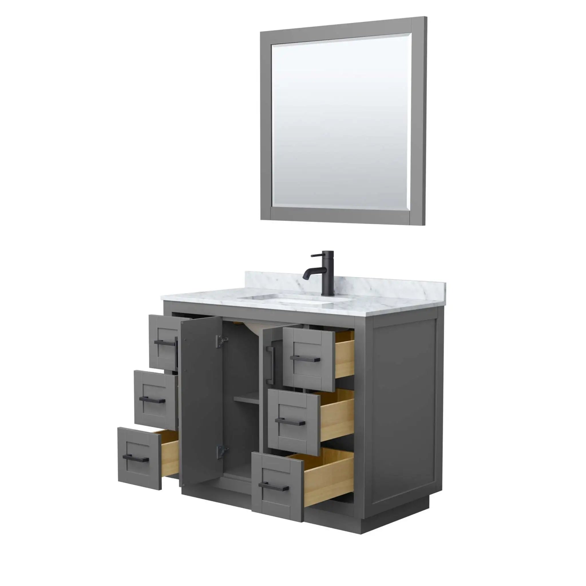 42" Miranda Single Bathroom Vanity in Dark Gray with Matte Black Trim & 34" Mirror by Wyndham