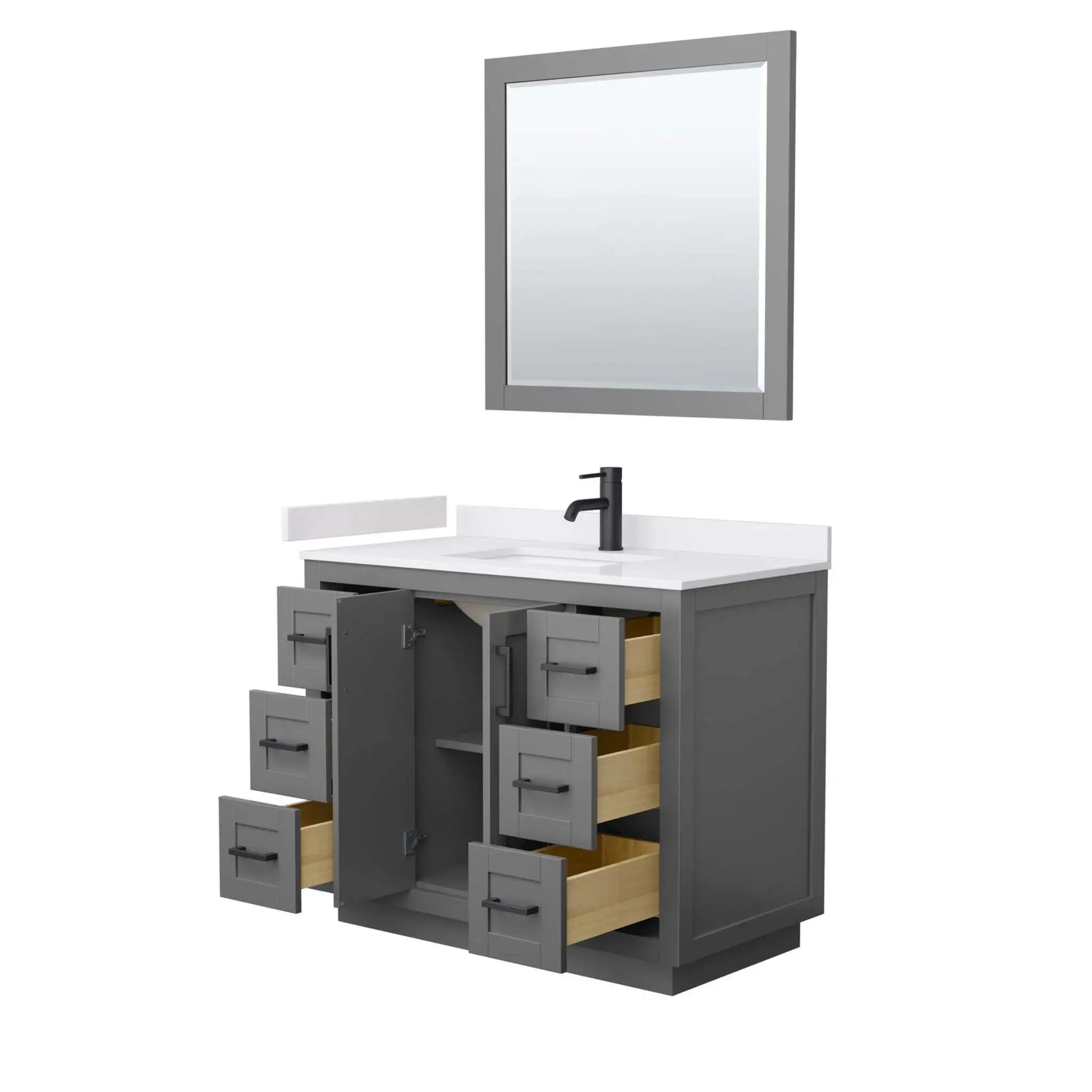 42" Miranda Single Bathroom Vanity in Dark Gray with Matte Black Trim & 34" Mirror by Wyndham