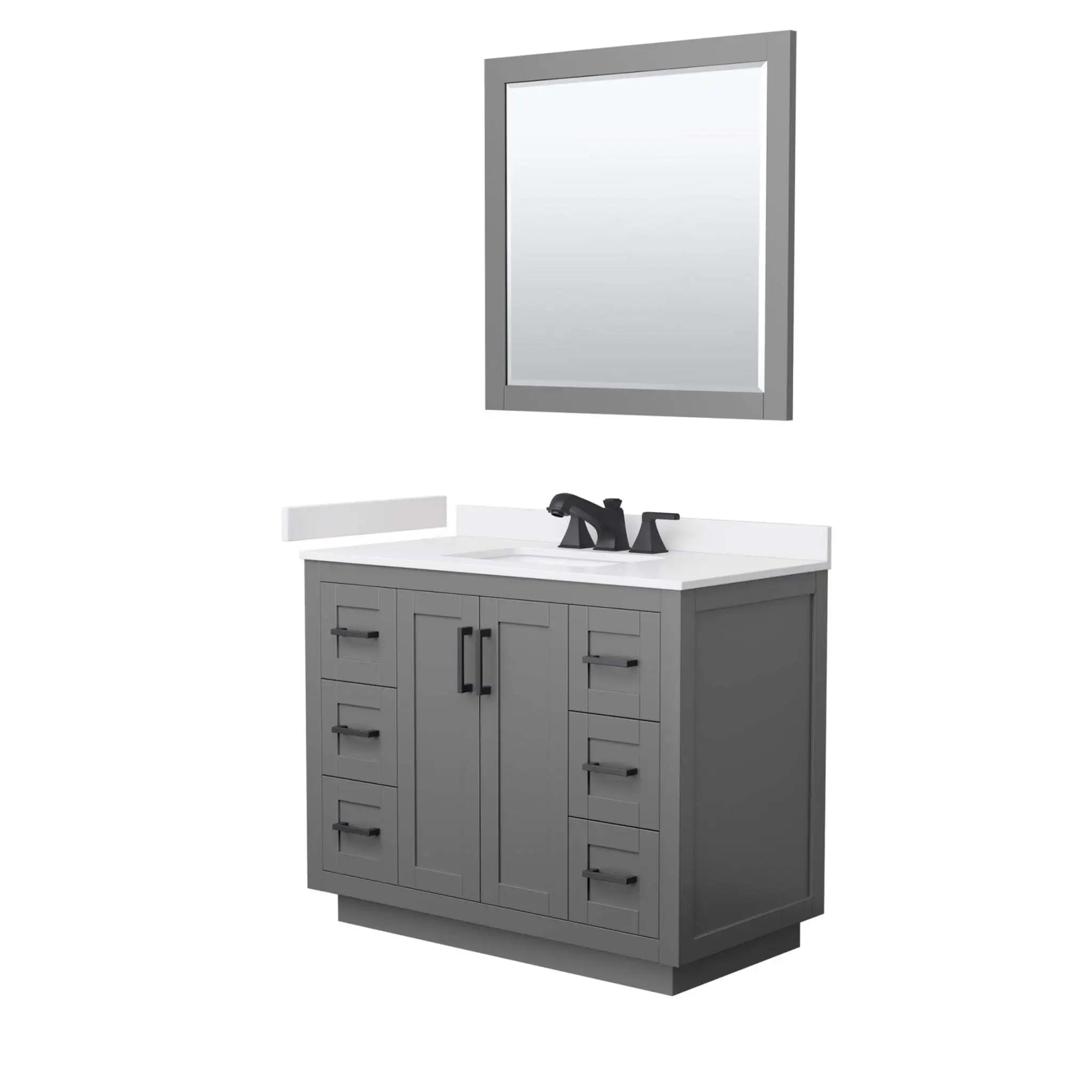 42" Miranda Single Bathroom Vanity in Dark Gray with Matte Black Trim & 34" Mirror by Wyndham