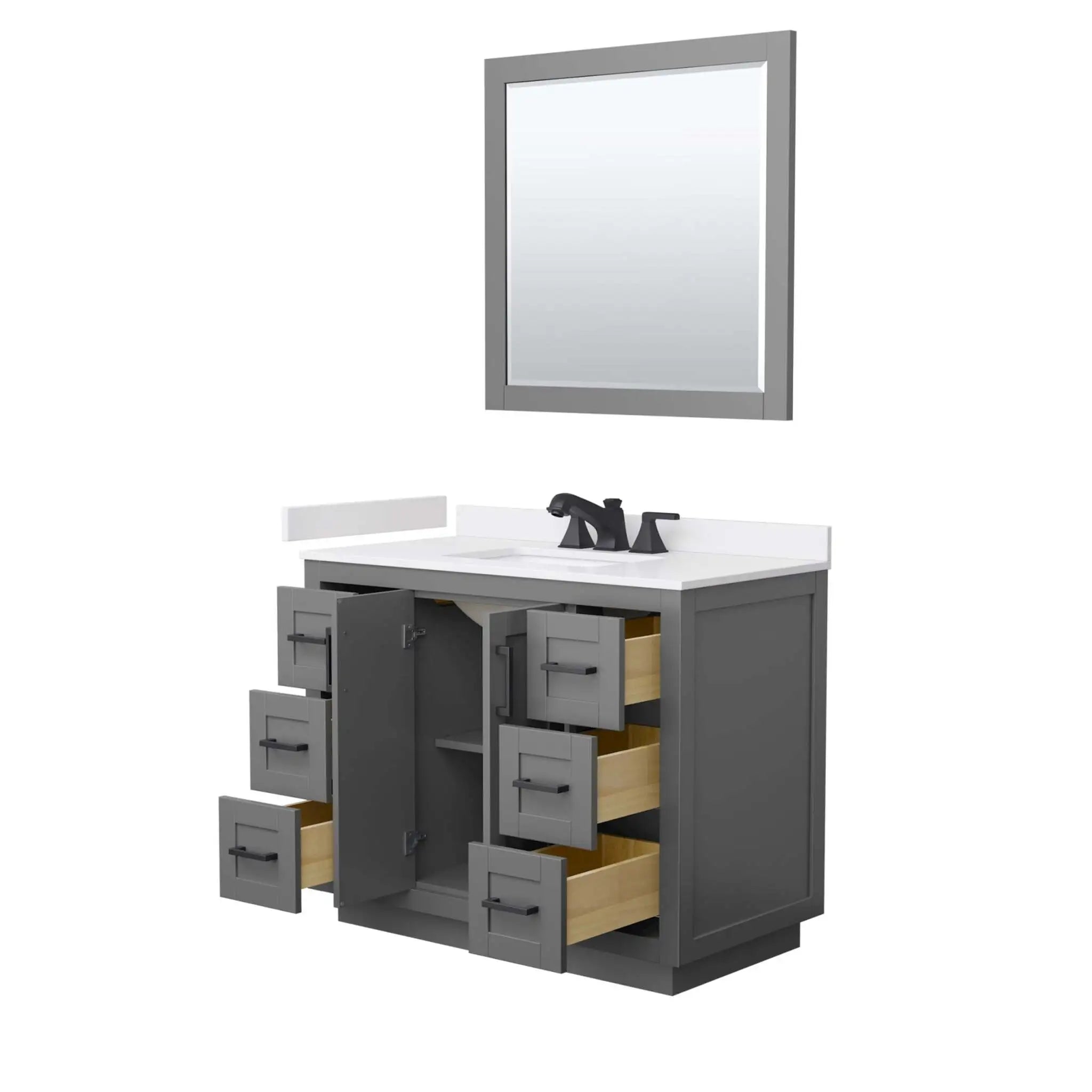 42" Miranda Single Bathroom Vanity in Dark Gray with Matte Black Trim & 34" Mirror by Wyndham