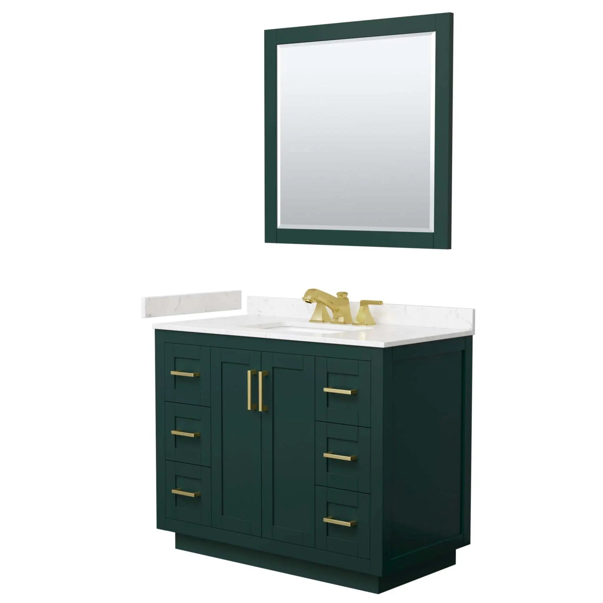 42" Miranda Single Bathroom Vanity in Green with Brushed Gold Trim & 34" Mirror by Wyndham