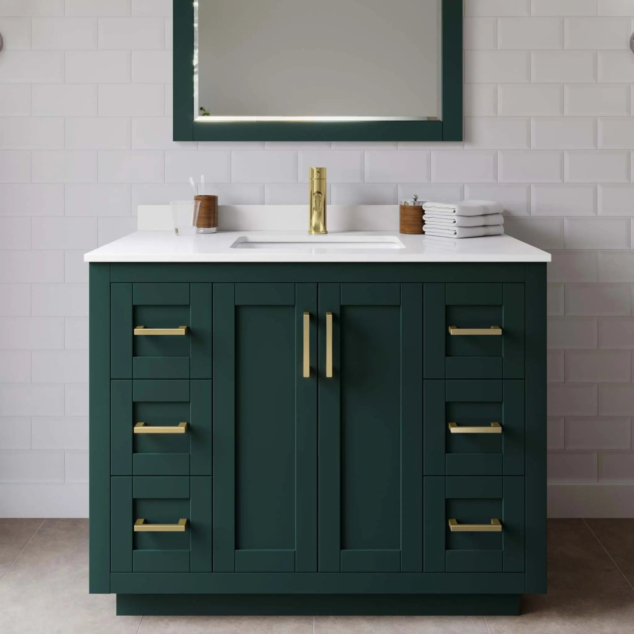 42" Miranda Single Bathroom Vanity in Green with Brushed Gold Trim & 34" Mirror by Wyndham