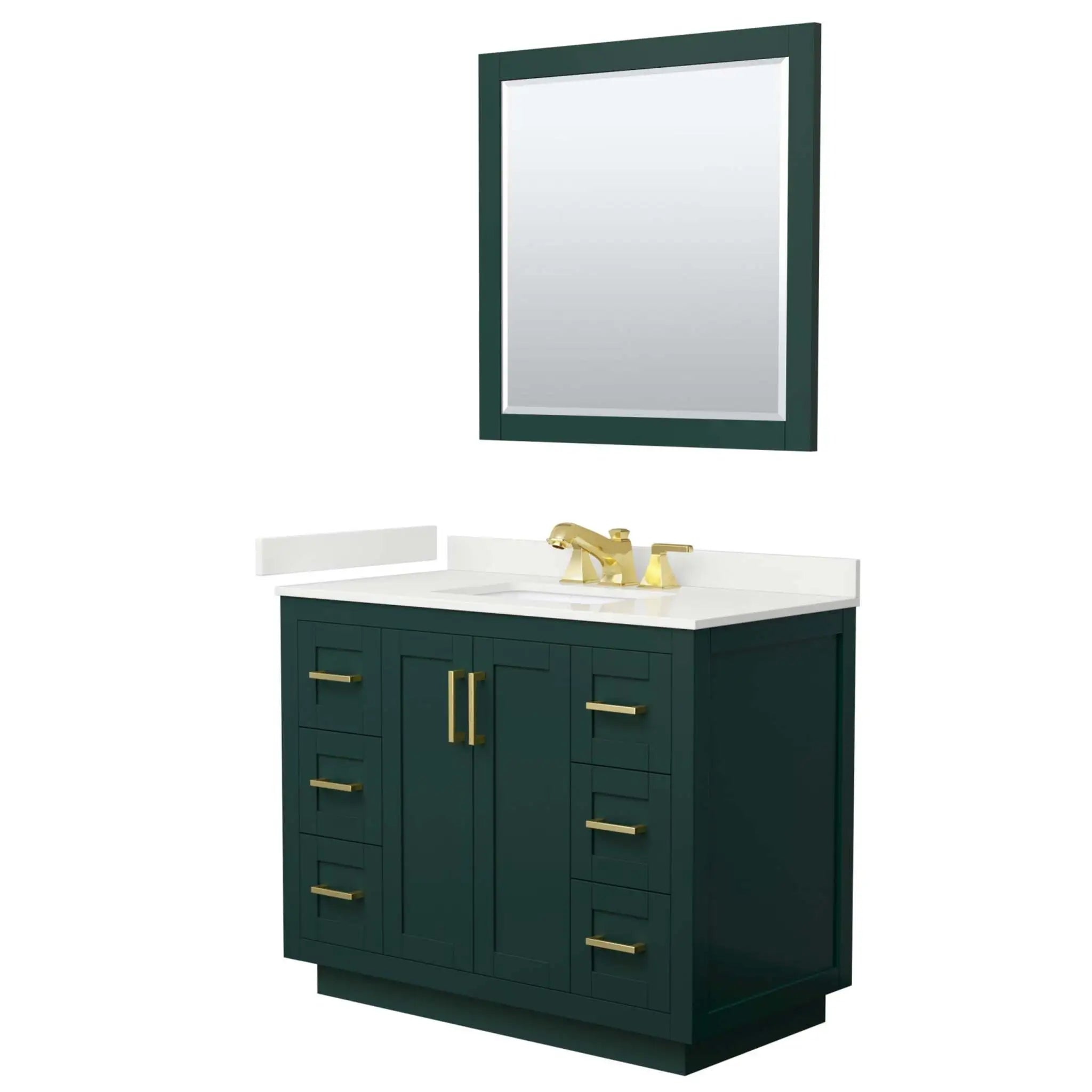 42" Miranda Single Bathroom Vanity in Green with Brushed Gold Trim & 34" Mirror by Wyndham