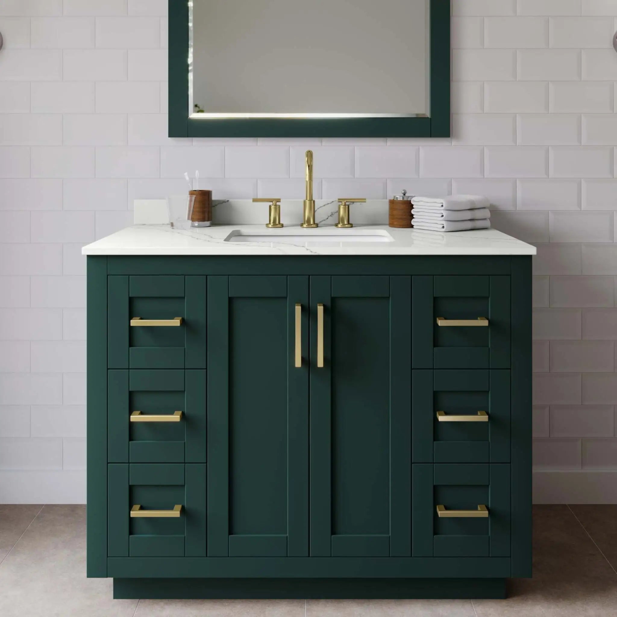 42" Miranda Single Bathroom Vanity in Green with Brushed Gold Trim by Wyndham