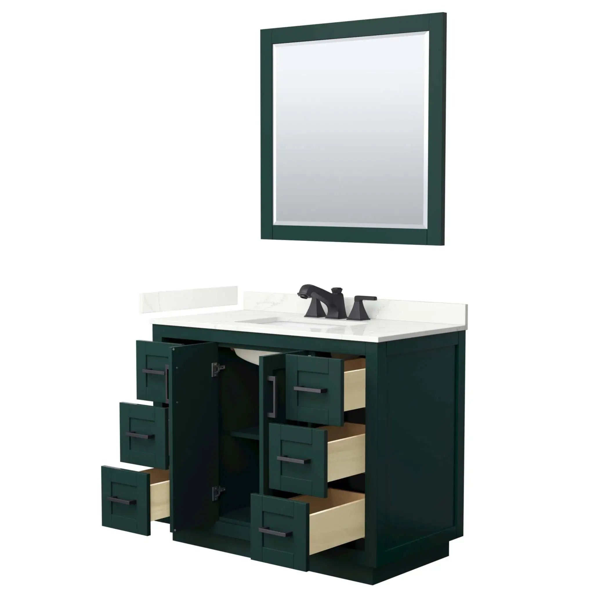 42" Miranda Single Bathroom Vanity in Green with Matte Black Trim & 34" Mirror by Wyndham