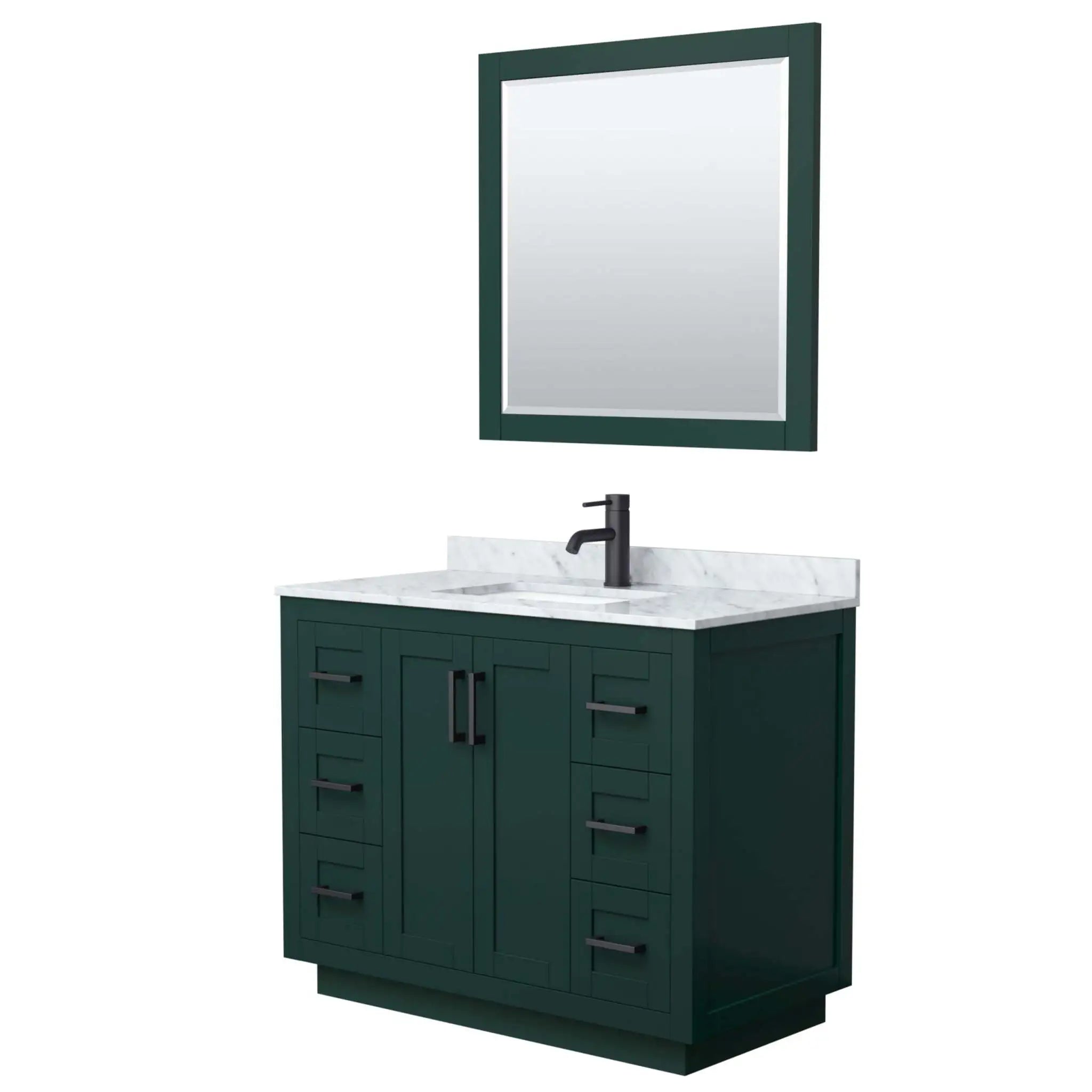 42" Miranda Single Bathroom Vanity in Green with Matte Black Trim & 34" Mirror by Wyndham