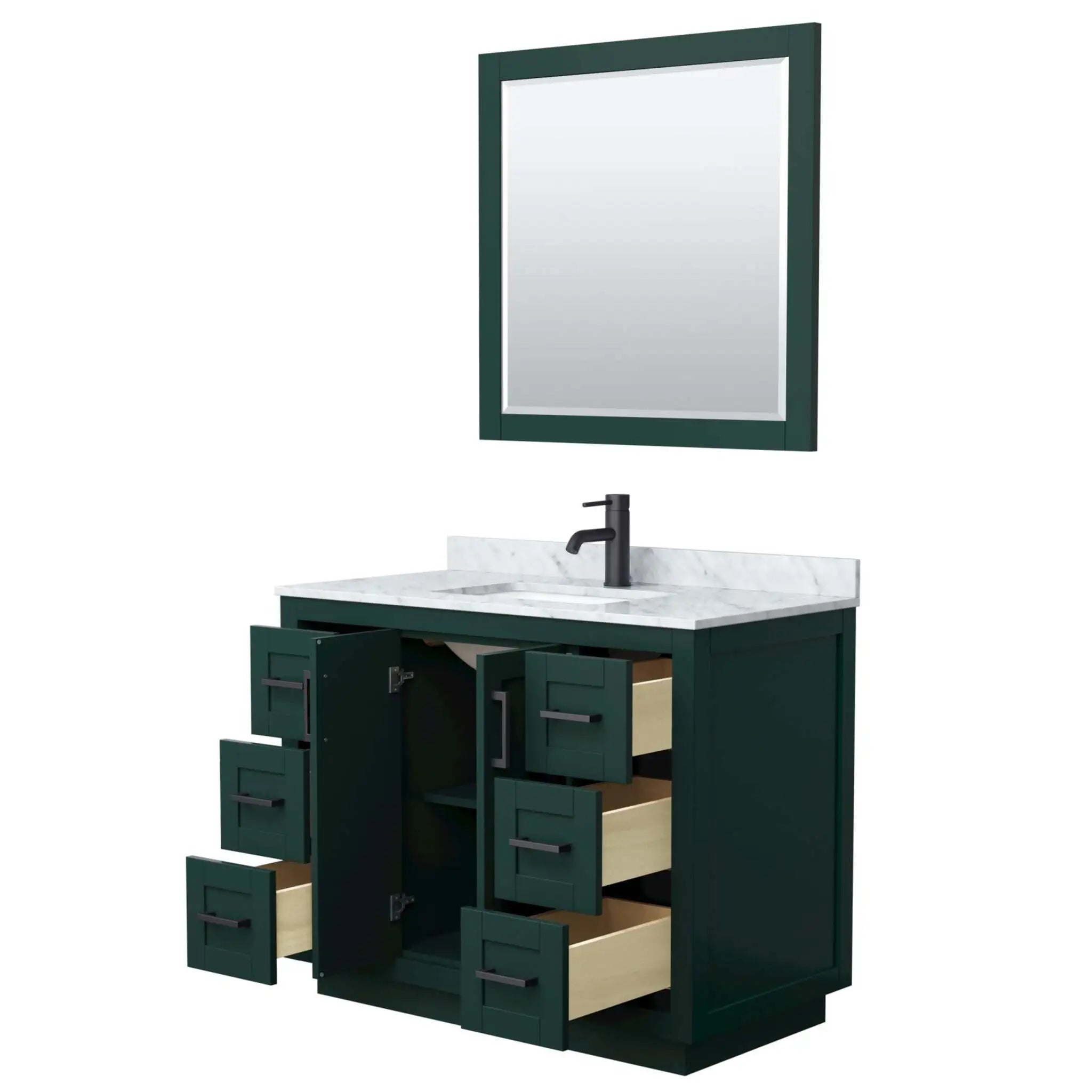 42" Miranda Single Bathroom Vanity in Green with Matte Black Trim & 34" Mirror by Wyndham