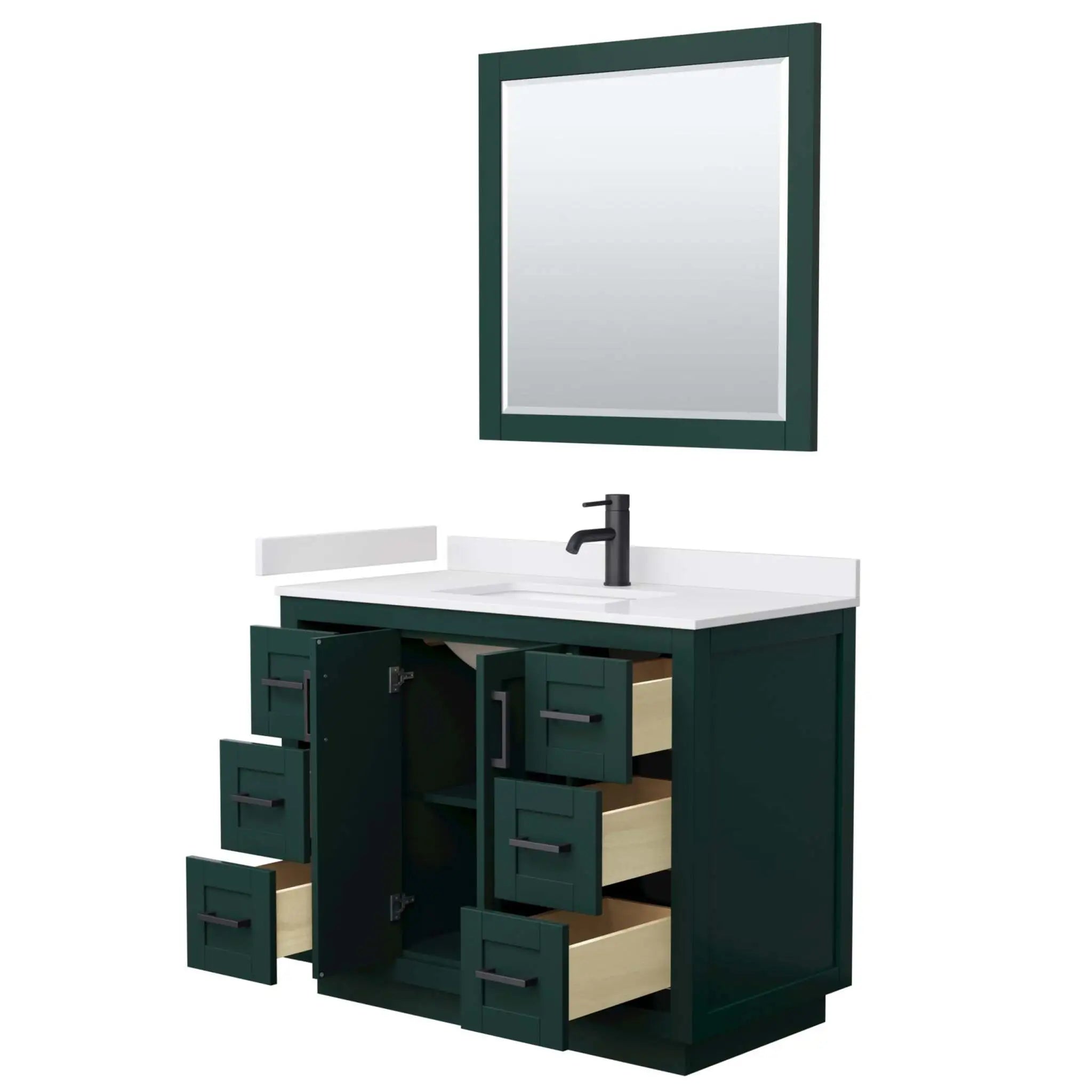 42" Miranda Single Bathroom Vanity in Green with Matte Black Trim & 34" Mirror by Wyndham