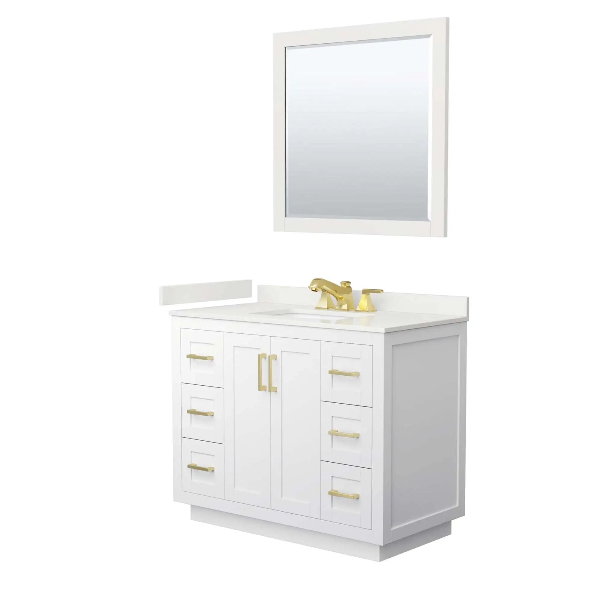 42" Miranda Single Bathroom Vanity in White with Brushed Gold Trim & 34" Mirror by Wyndham