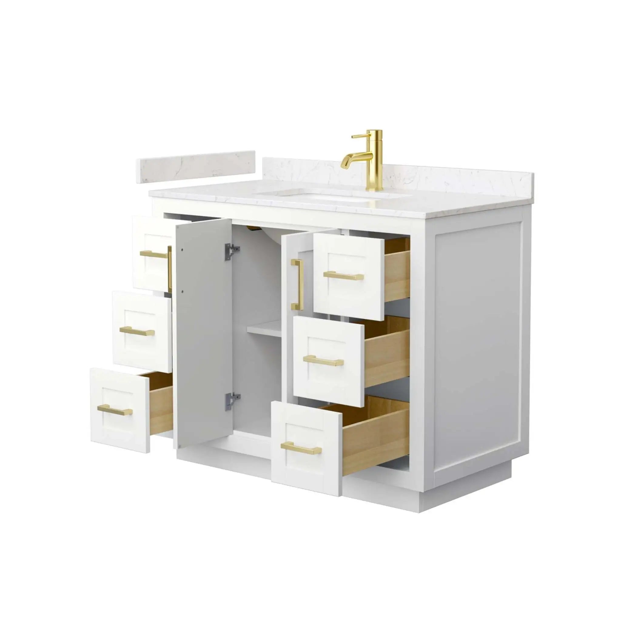 42" Miranda Single Bathroom Vanity in White with Brushed Gold Trim by Wyndham