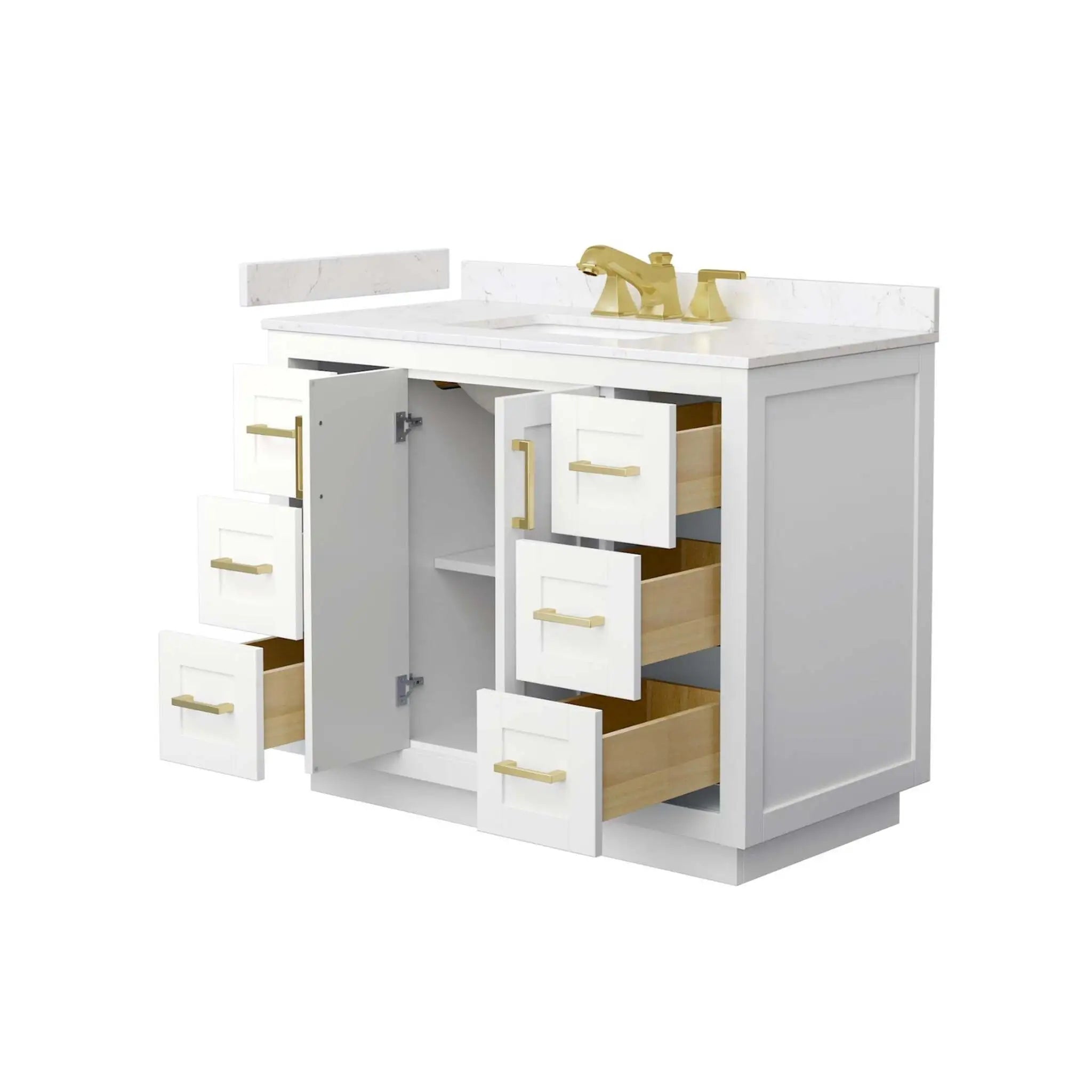 42" Miranda Single Bathroom Vanity in White with Brushed Gold Trim by Wyndham