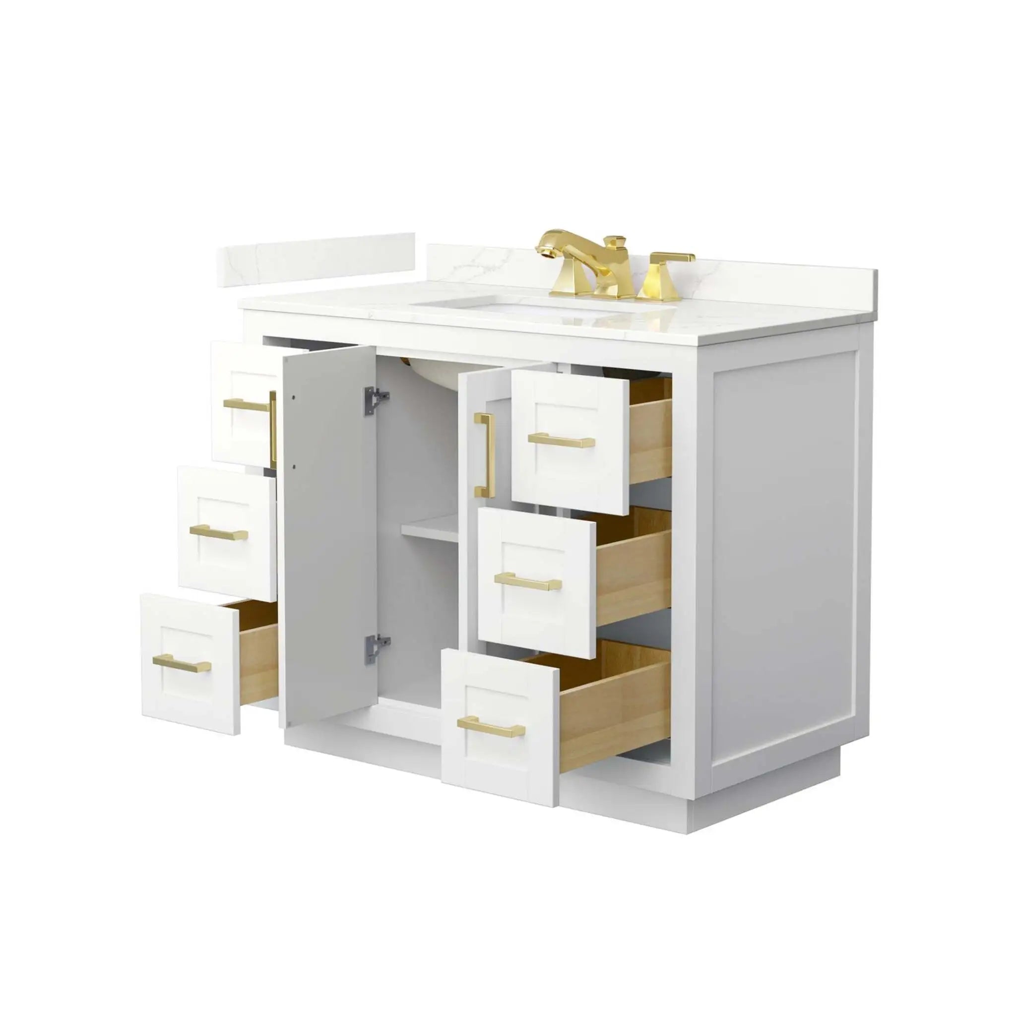 42" Miranda Single Bathroom Vanity in White with Brushed Gold Trim by Wyndham
