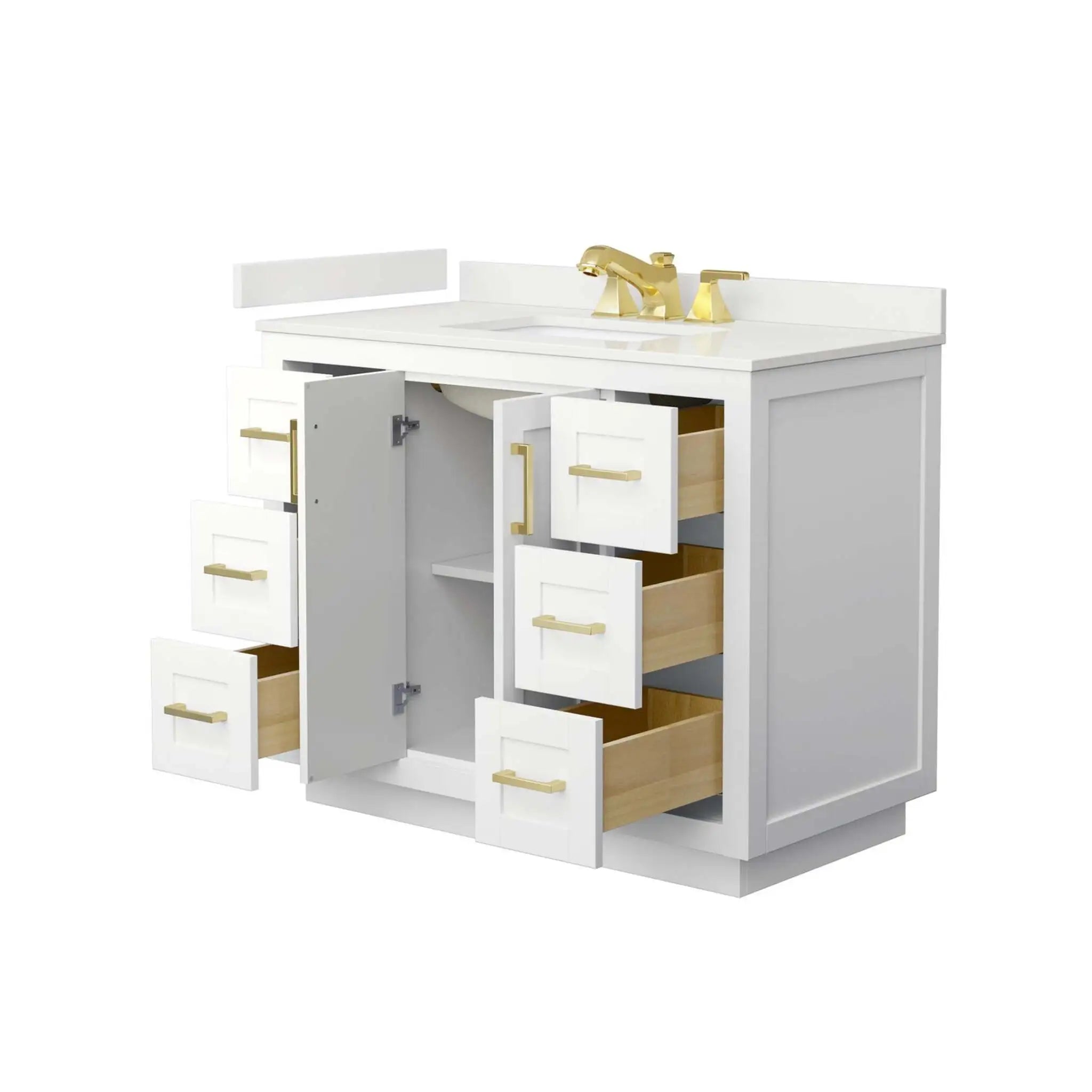 42" Miranda Single Bathroom Vanity in White with Brushed Gold Trim by Wyndham