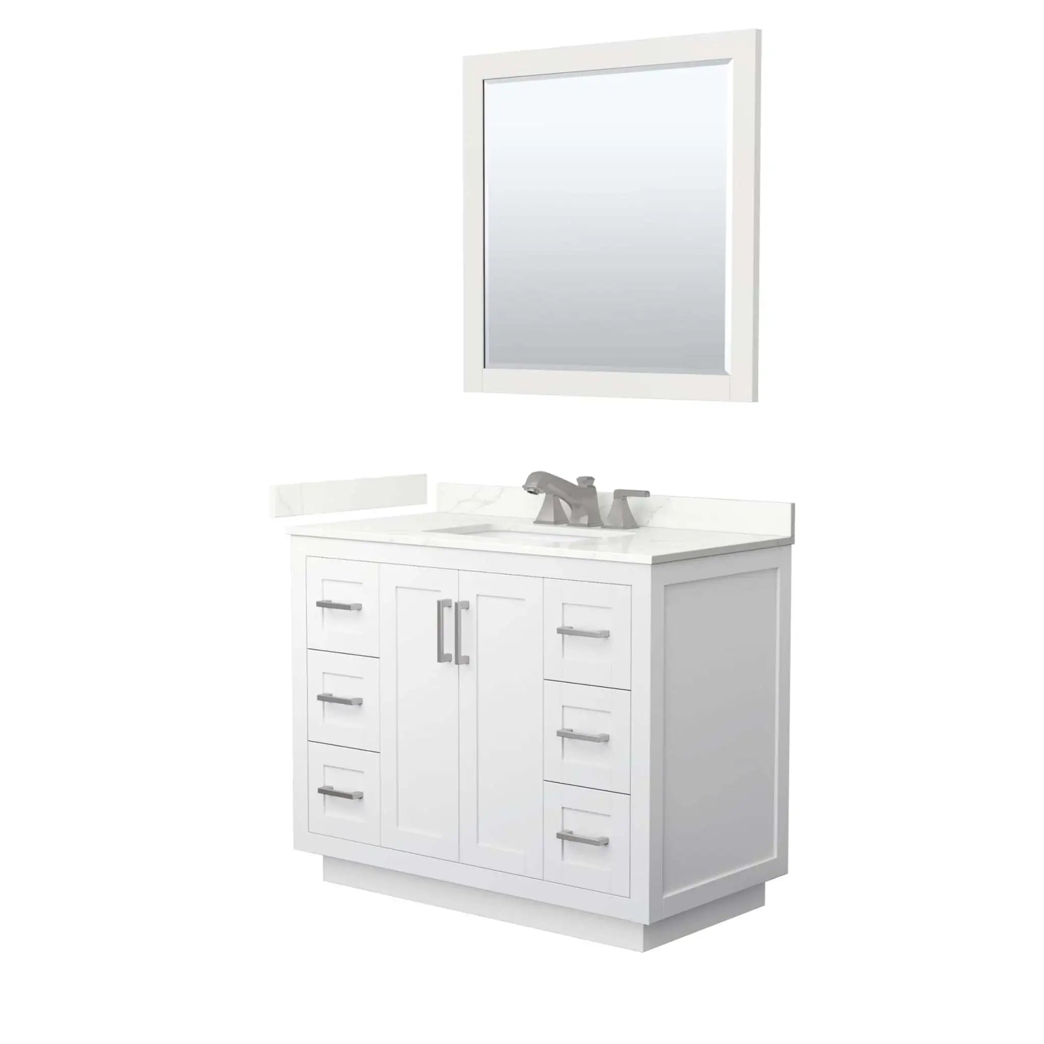 42" Miranda Single Bathroom Vanity in White with Brushed Nickel Trim & 34" Mirror by Wyndham