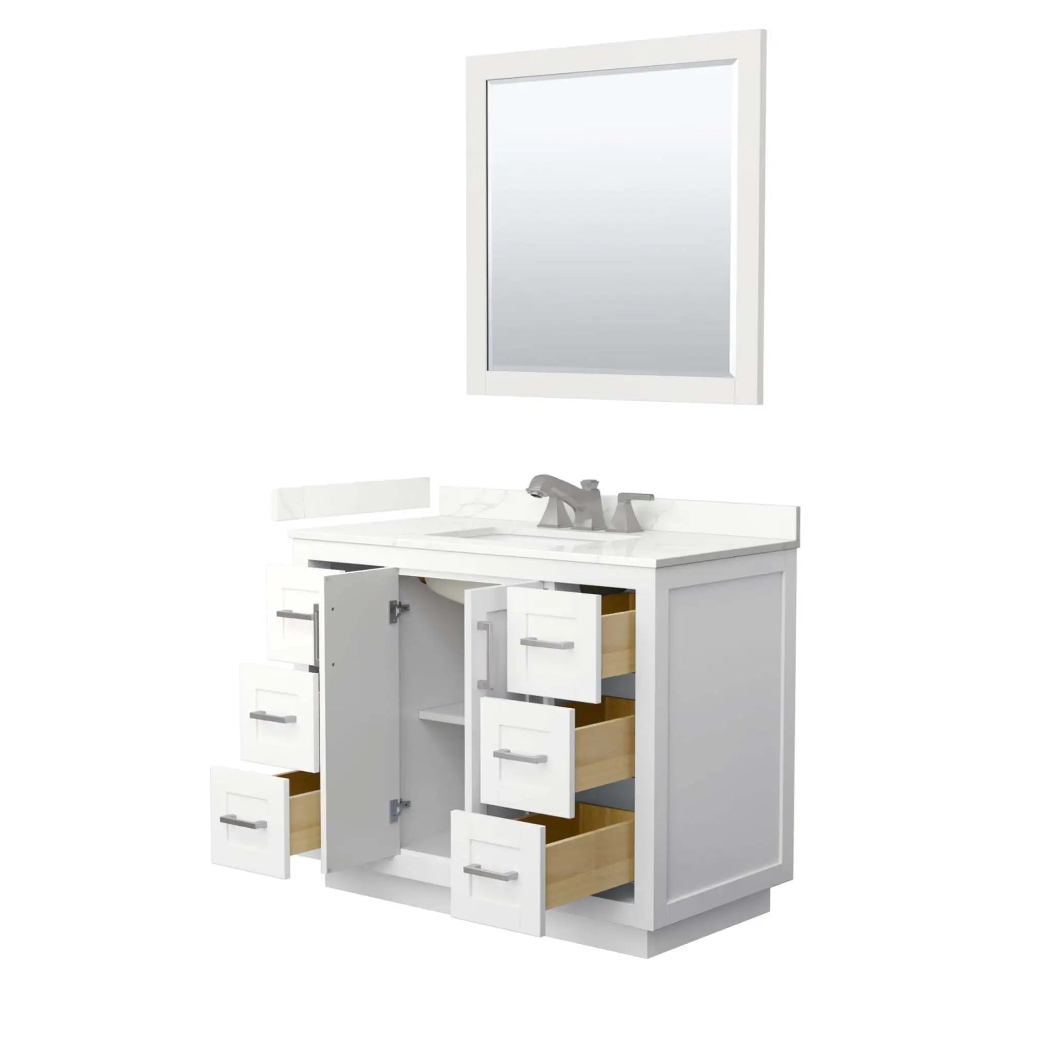 42" Miranda Single Bathroom Vanity in White with Brushed Nickel Trim & 34" Mirror by Wyndham