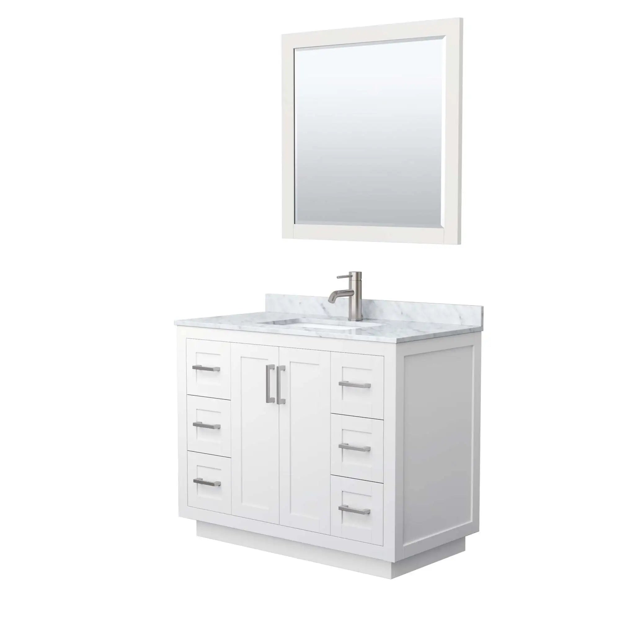 42" Miranda Single Bathroom Vanity in White with Brushed Nickel Trim & 34" Mirror by Wyndham