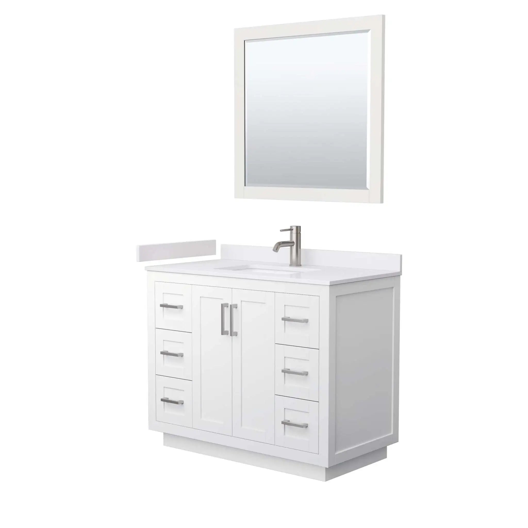 42" Miranda Single Bathroom Vanity in White with Brushed Nickel Trim & 34" Mirror by Wyndham