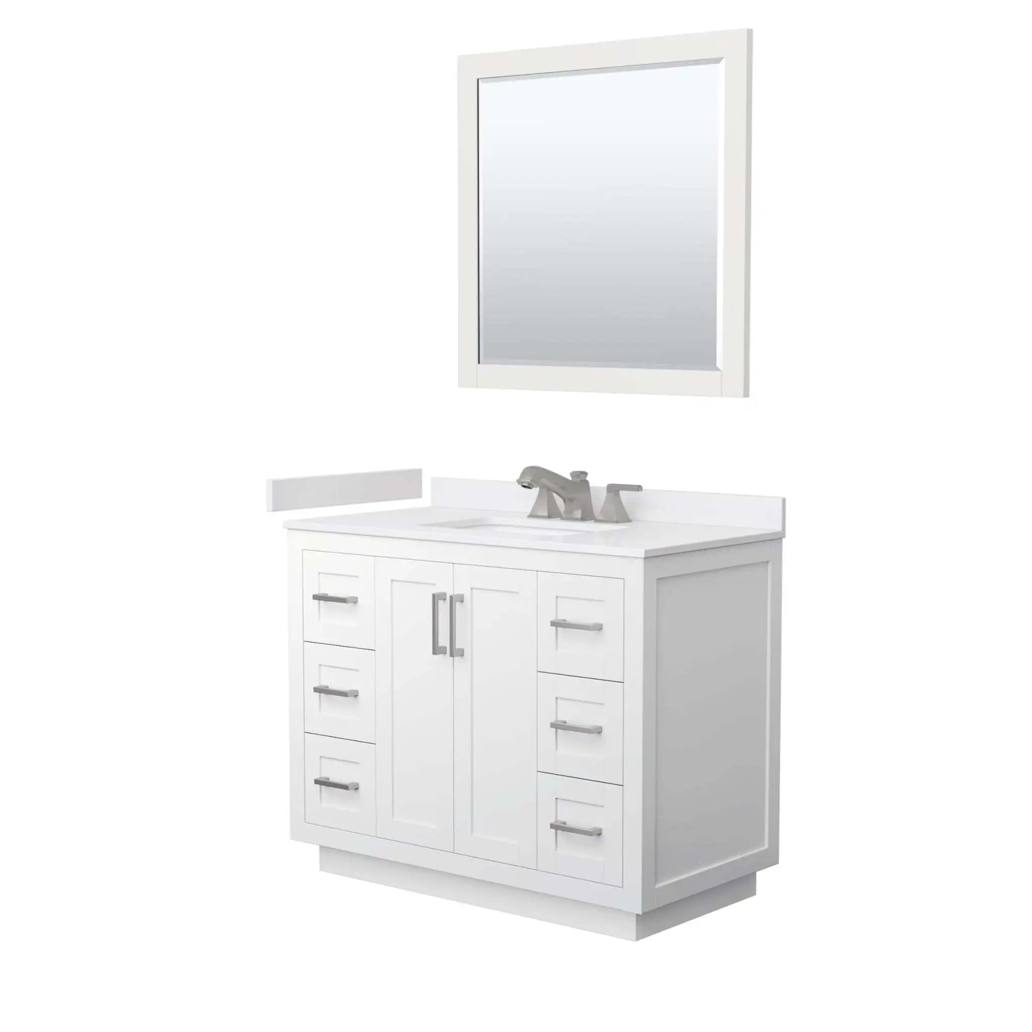 42" Miranda Single Bathroom Vanity in White with Brushed Nickel Trim & 34" Mirror by Wyndham