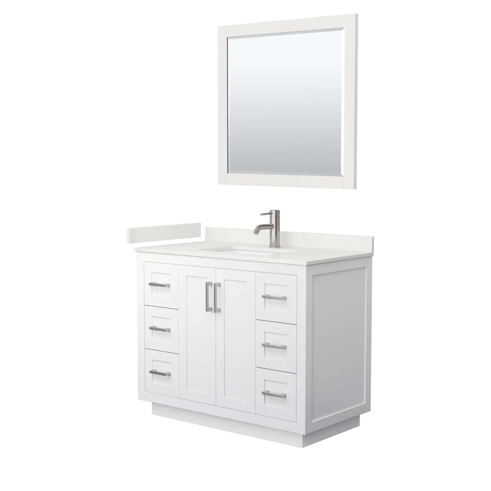 42" Miranda Single Bathroom Vanity in White with Brushed Nickel Trim & 34" Mirror by Wyndham