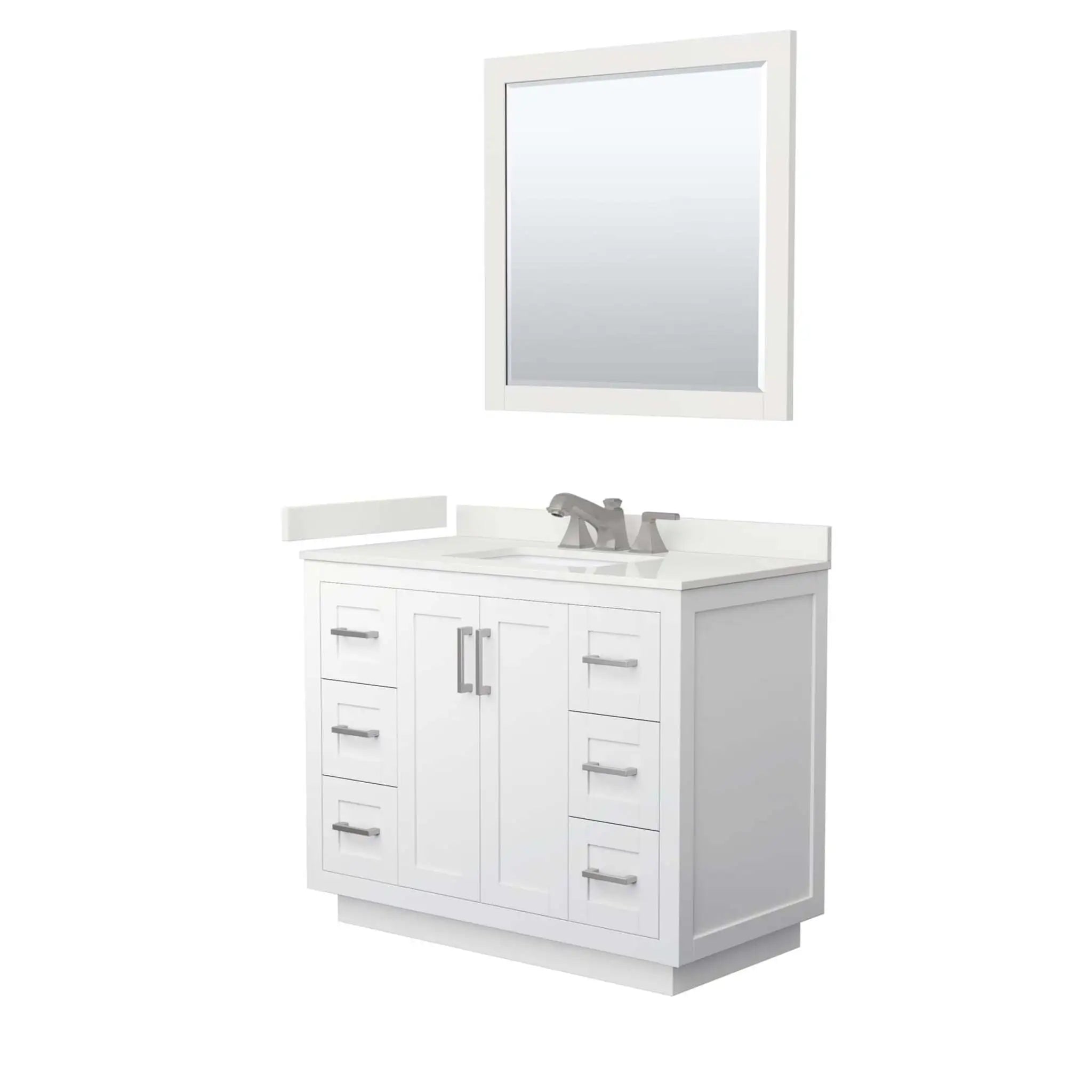 42" Miranda Single Bathroom Vanity in White with Brushed Nickel Trim & 34" Mirror by Wyndham