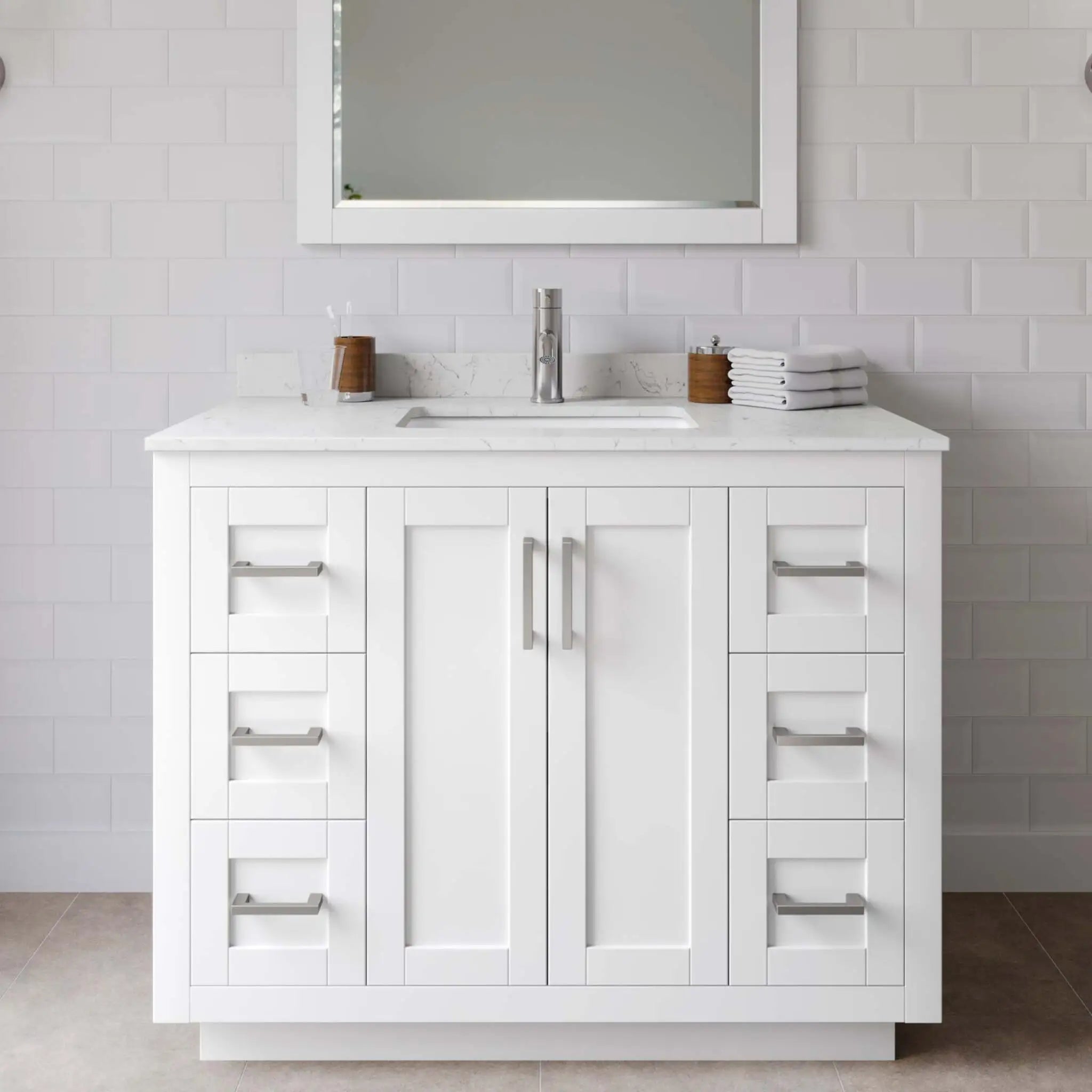42" Miranda Single Bathroom Vanity in White with Brushed Nickel Trim by Wyndham