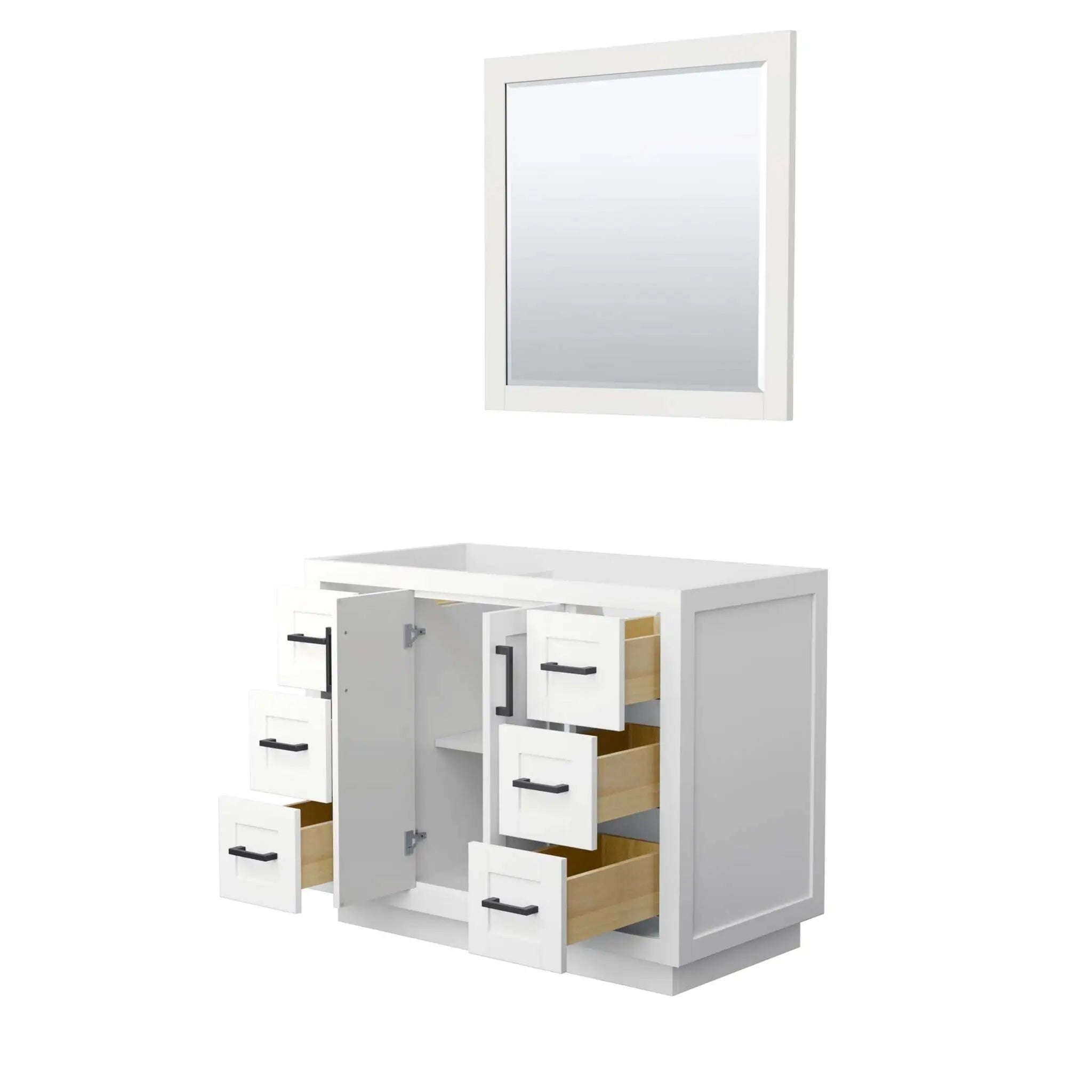 42" Miranda Single Bathroom Vanity in White with Matte Black Trim & 34" Mirror by Wyndham