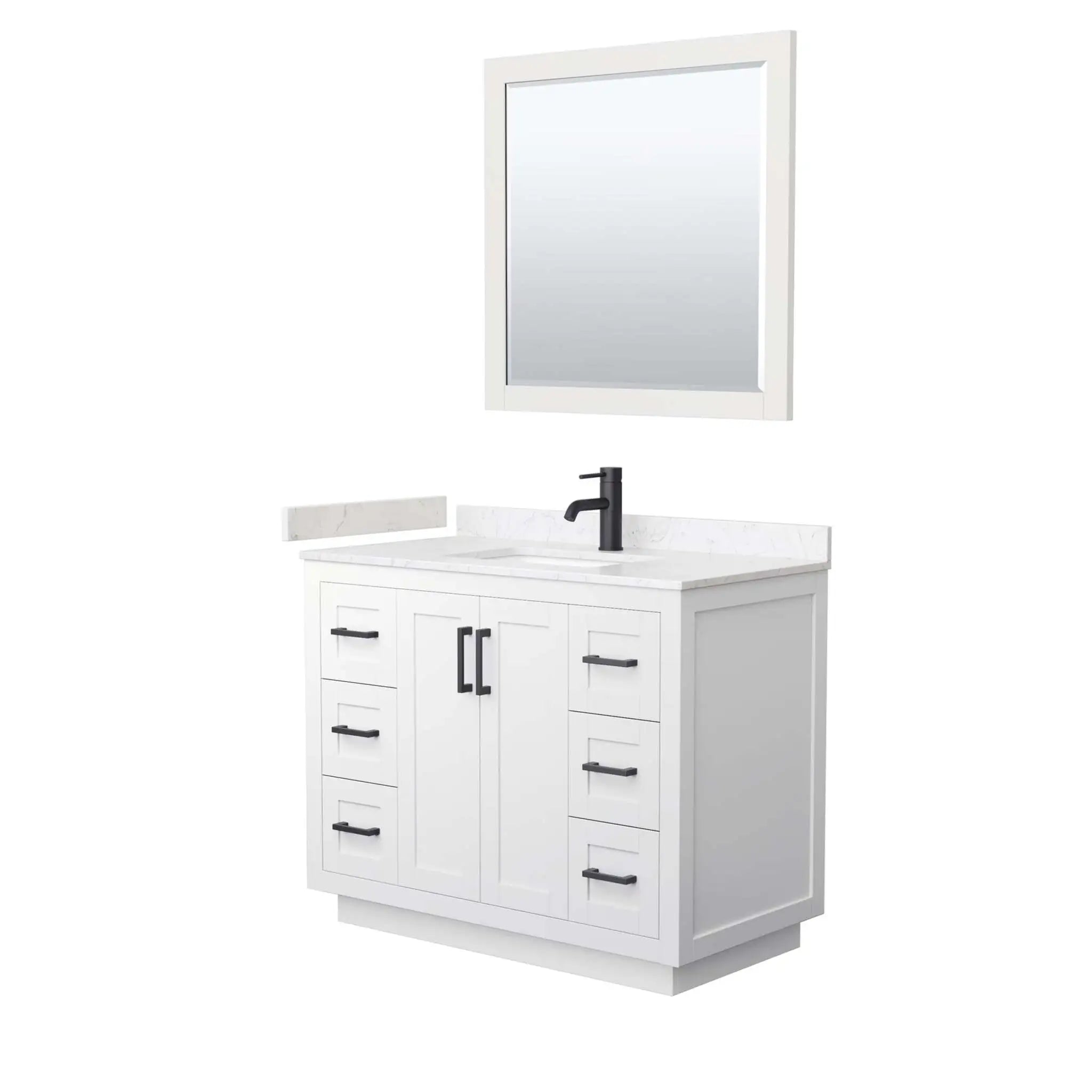 42" Miranda Single Bathroom Vanity in White with Matte Black Trim & 34" Mirror by Wyndham