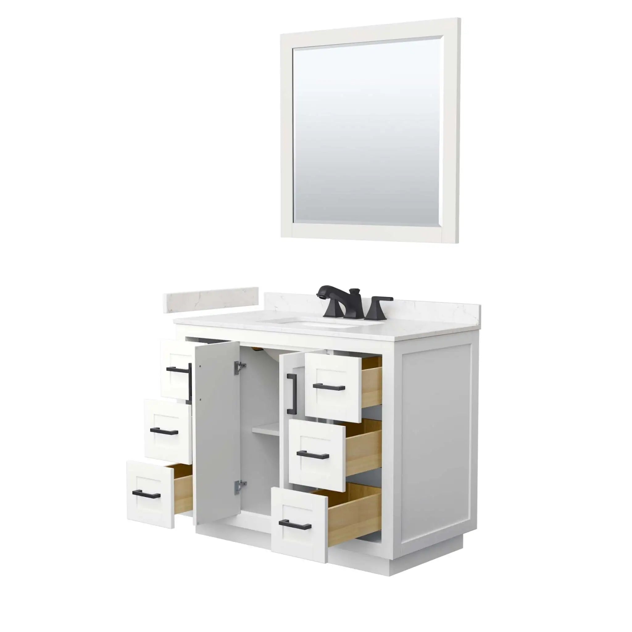 42" Miranda Single Bathroom Vanity in White with Matte Black Trim & 34" Mirror by Wyndham
