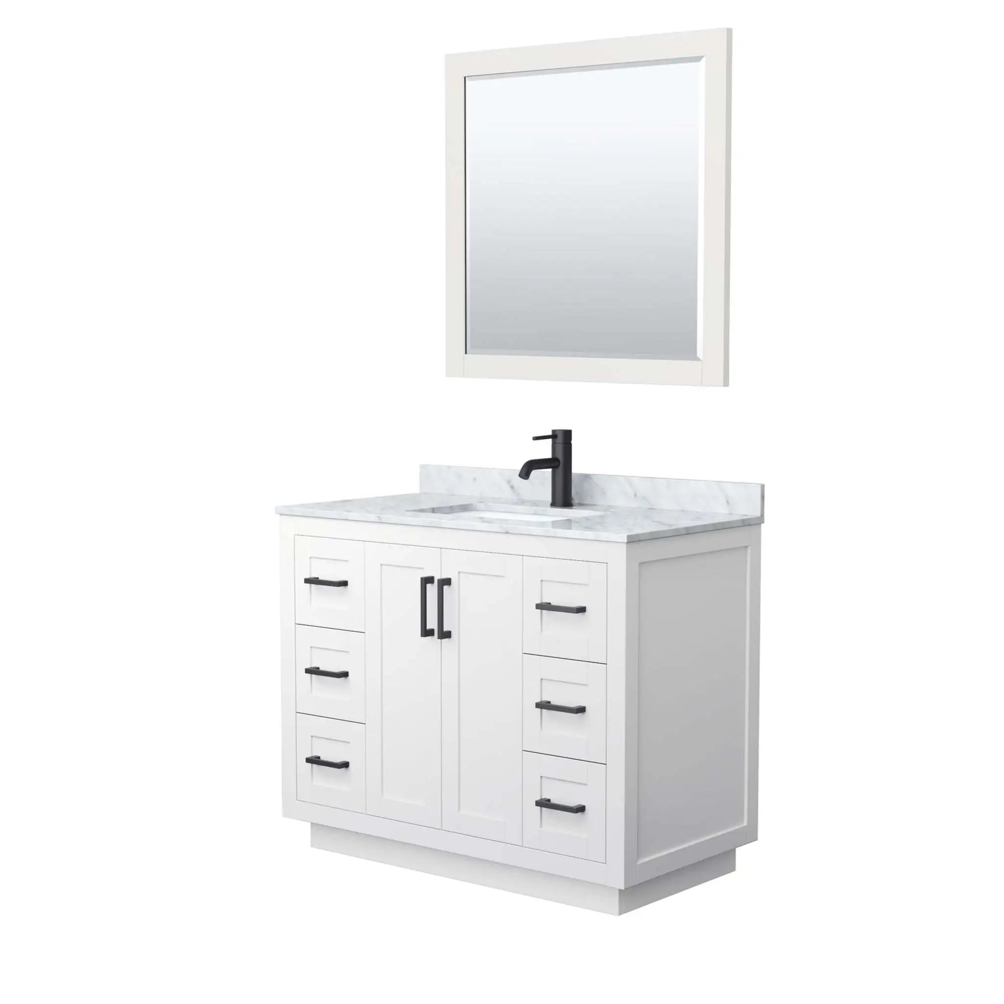 42" Miranda Single Bathroom Vanity in White with Matte Black Trim & 34" Mirror by Wyndham