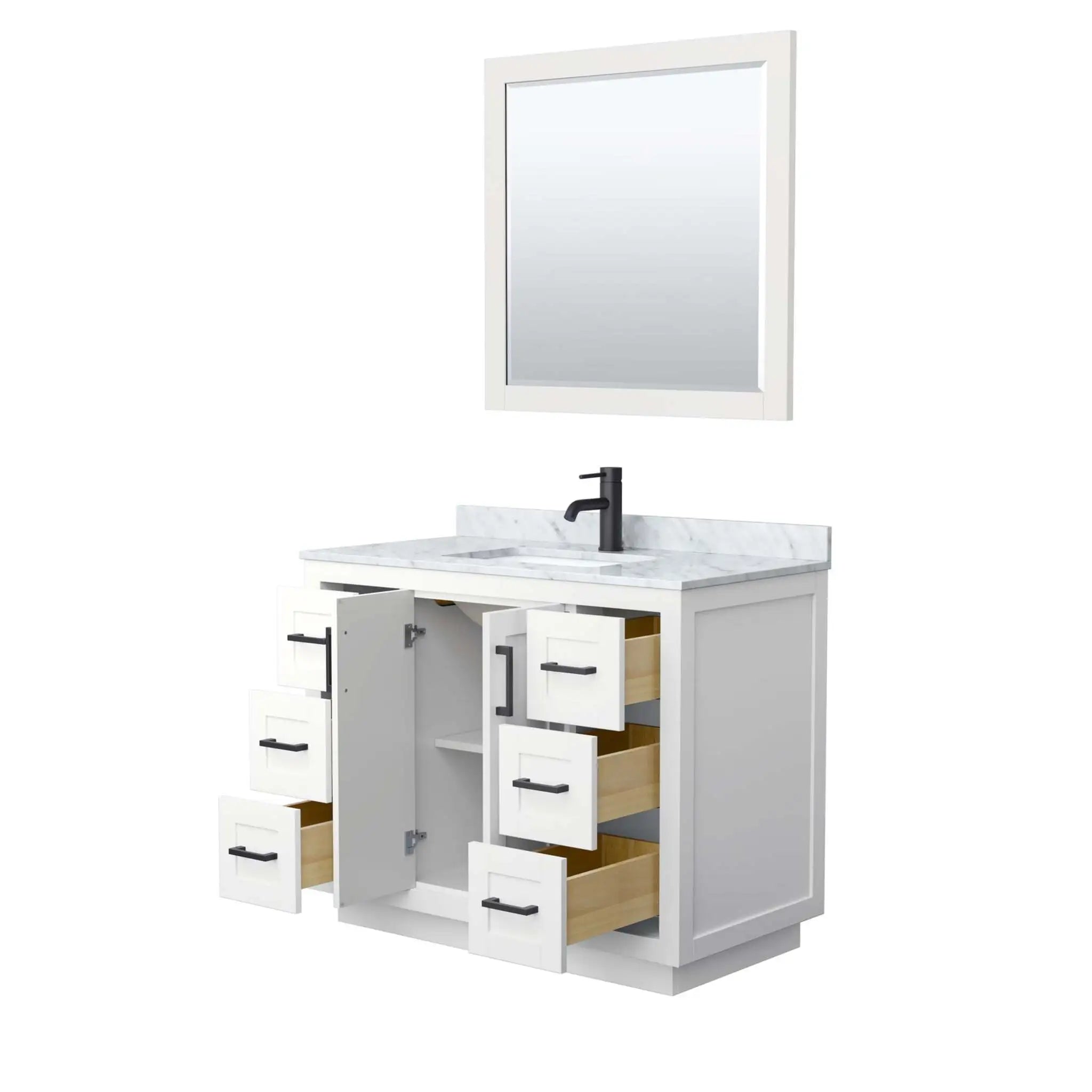 42" Miranda Single Bathroom Vanity in White with Matte Black Trim & 34" Mirror by Wyndham