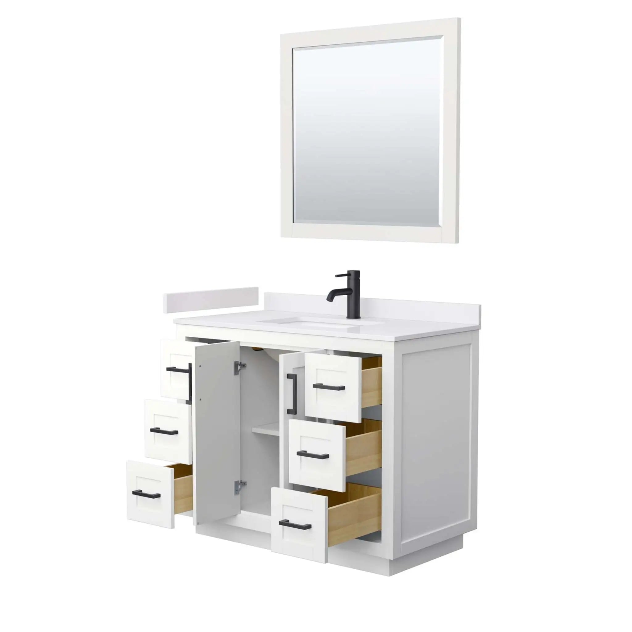 42" Miranda Single Bathroom Vanity in White with Matte Black Trim & 34" Mirror by Wyndham