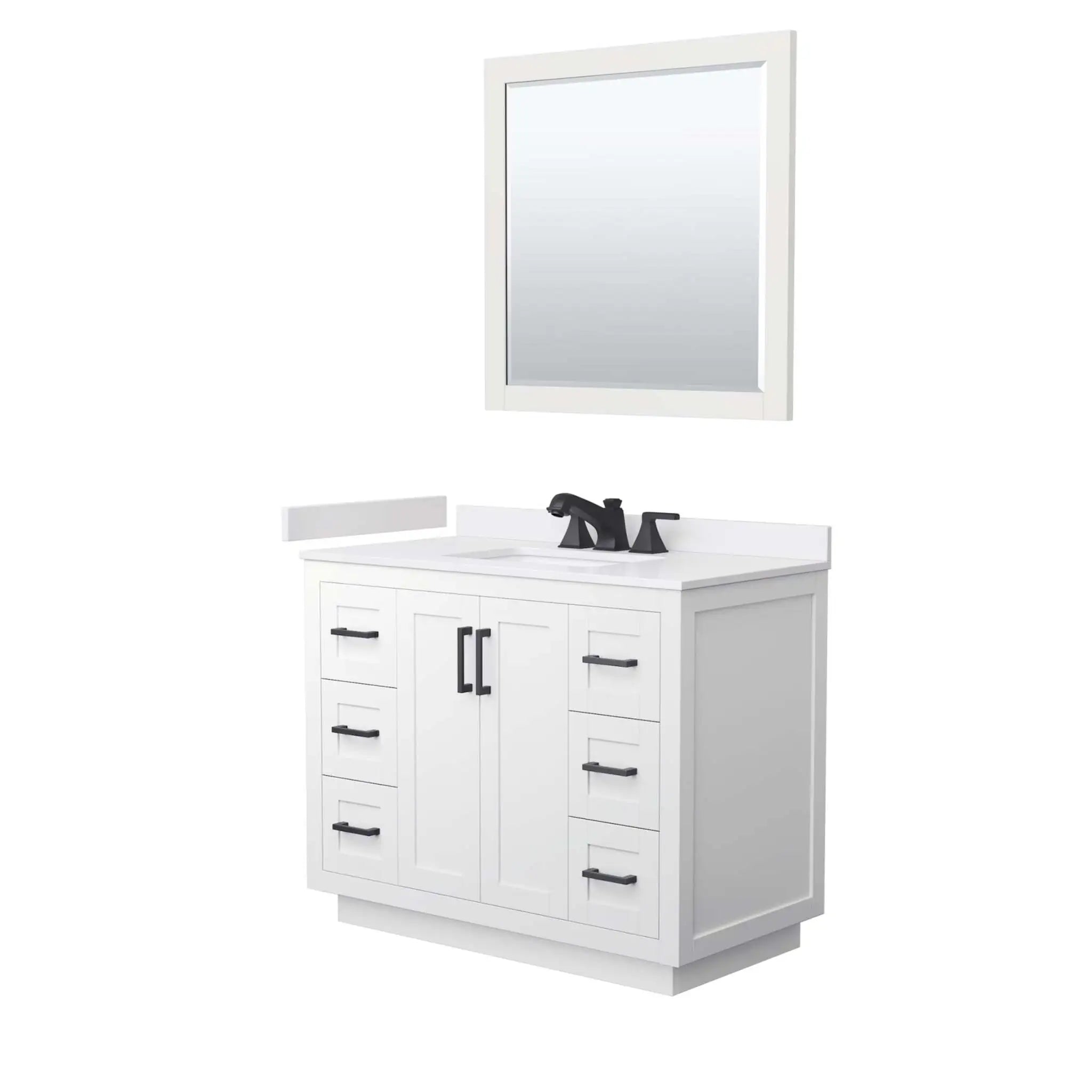 42" Miranda Single Bathroom Vanity in White with Matte Black Trim & 34" Mirror by Wyndham