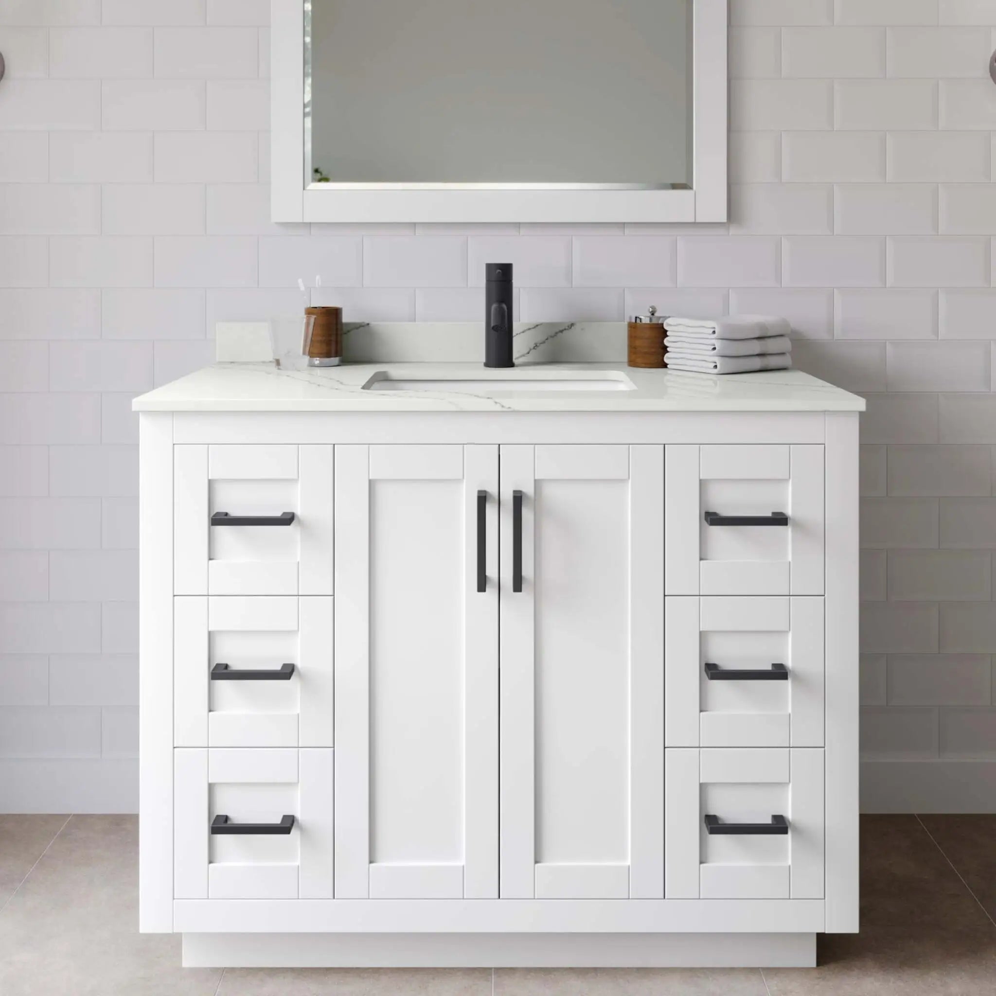 42" Miranda Single Bathroom Vanity in White with Matte Black Trim by Wyndham