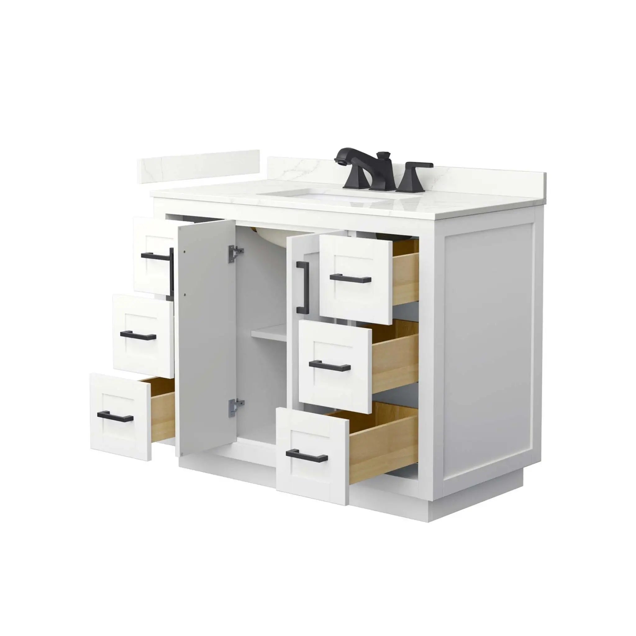42" Miranda Single Bathroom Vanity in White with Matte Black Trim by Wyndham