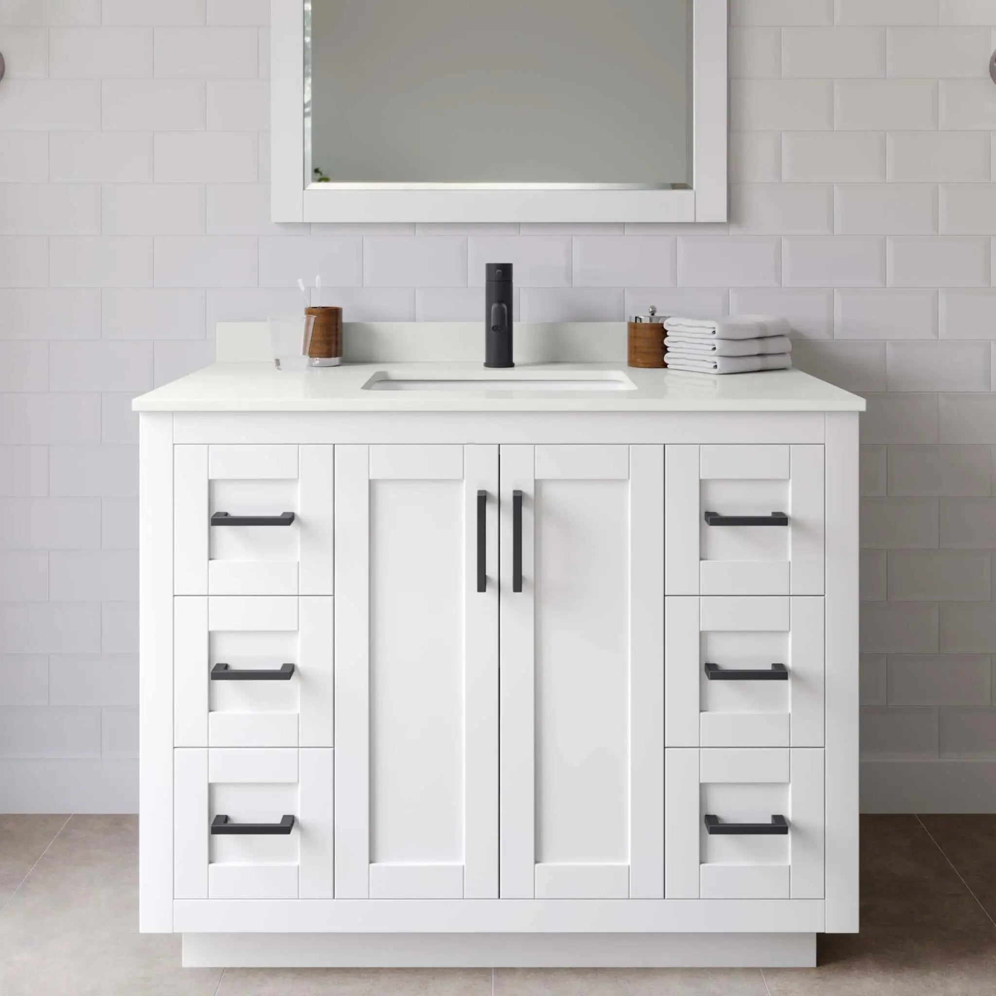42" Miranda Single Bathroom Vanity in White with Matte Black Trim by Wyndham