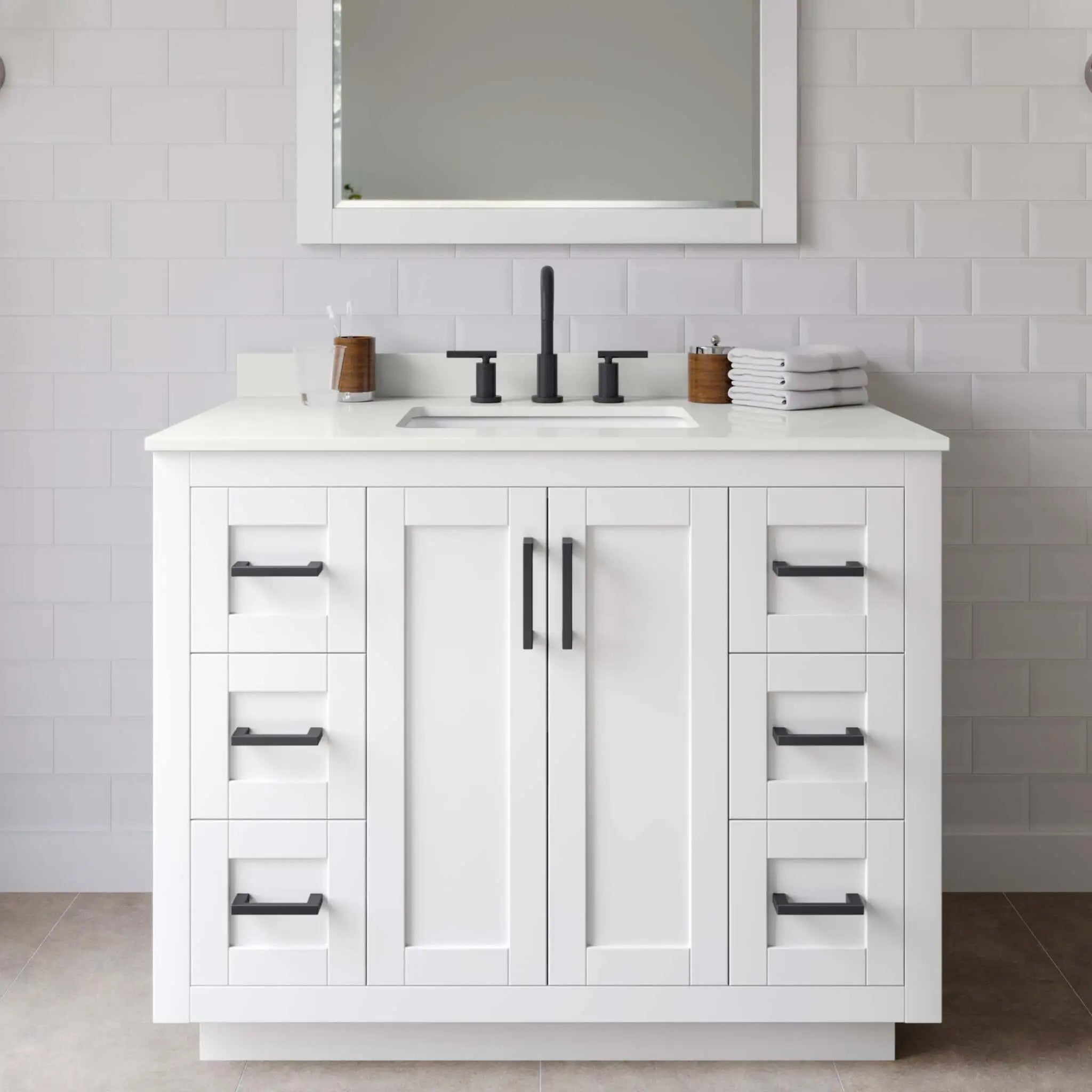 42" Miranda Single Bathroom Vanity in White with Matte Black Trim by Wyndham