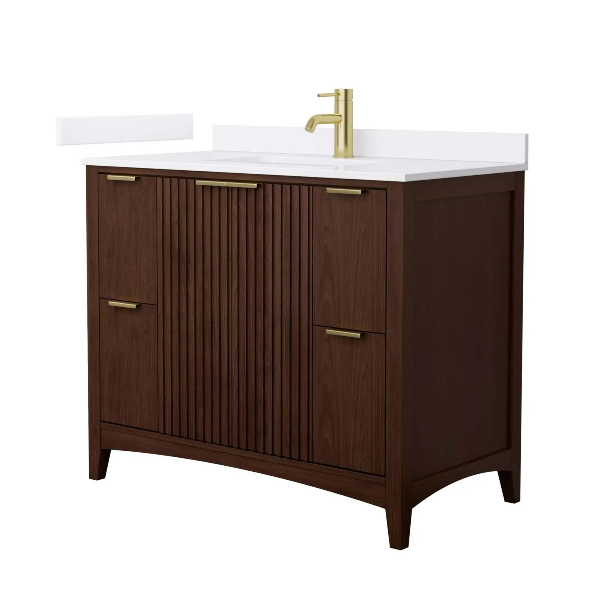 42" Palmilla Single Bathroom Vanity in Dark Walnut with Brushed Gold Trim by Wyndham