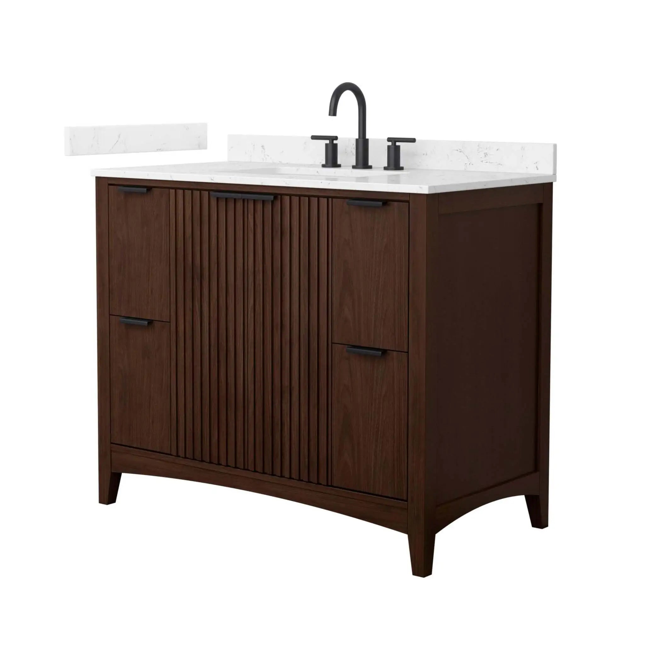 42" Palmilla Single Bathroom Vanity in Dark Walnut with Matte Black Trim by Wyndham