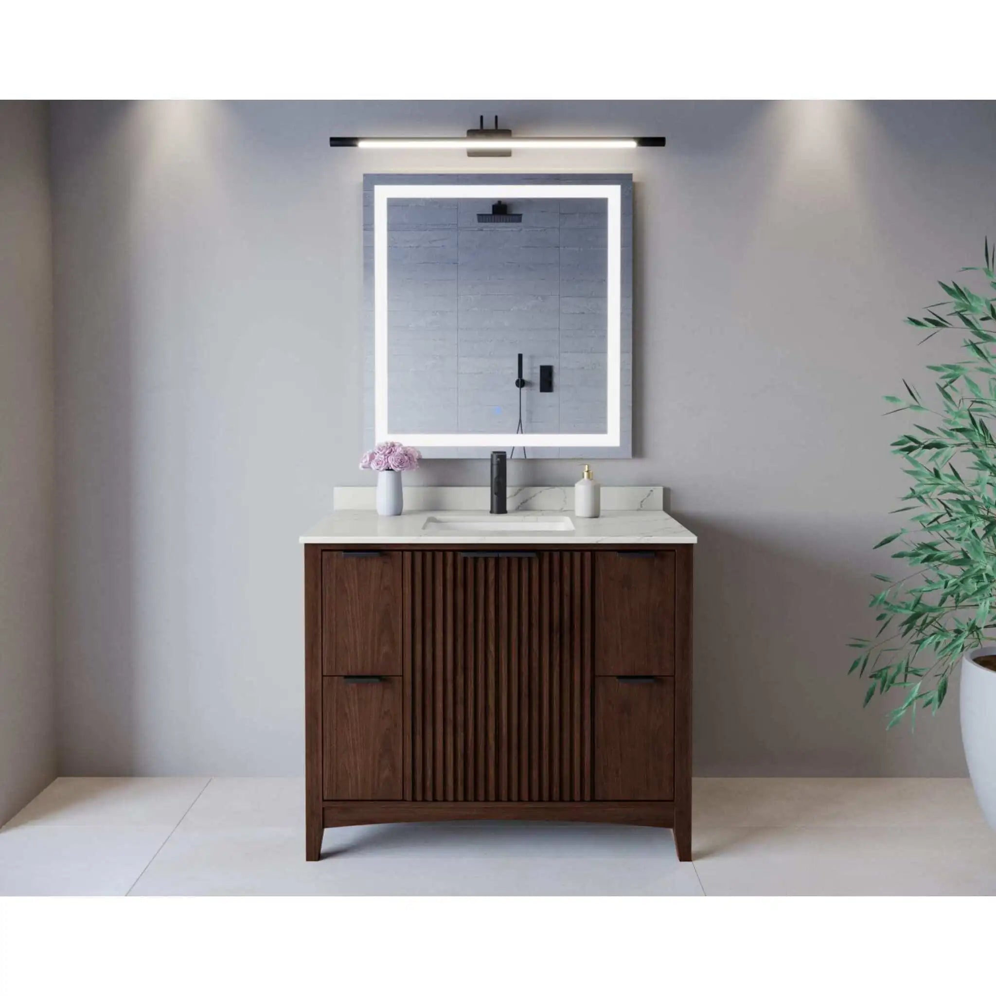 42" Palmilla Single Bathroom Vanity in Dark Walnut with Matte Black Trim by Wyndham