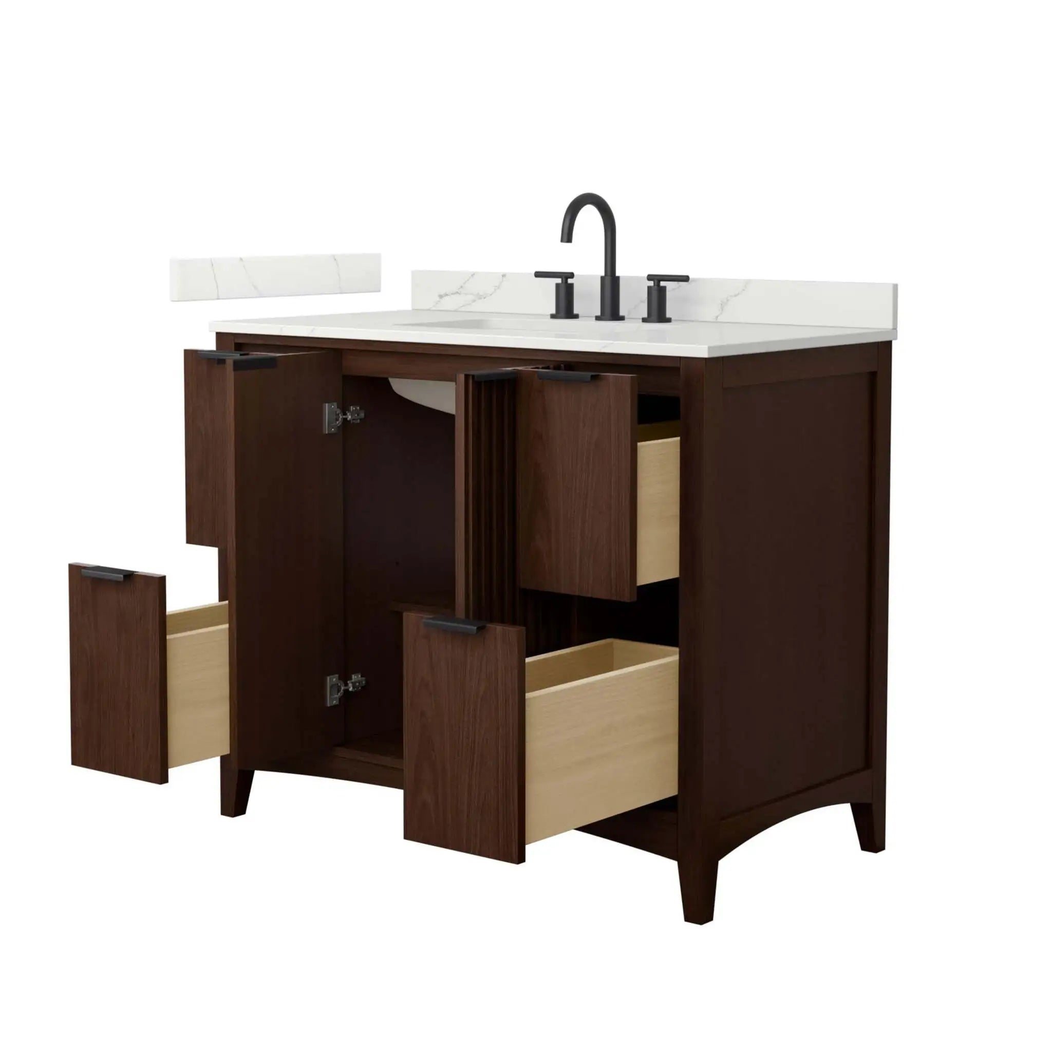 42" Palmilla Single Bathroom Vanity in Dark Walnut with Matte Black Trim by Wyndham