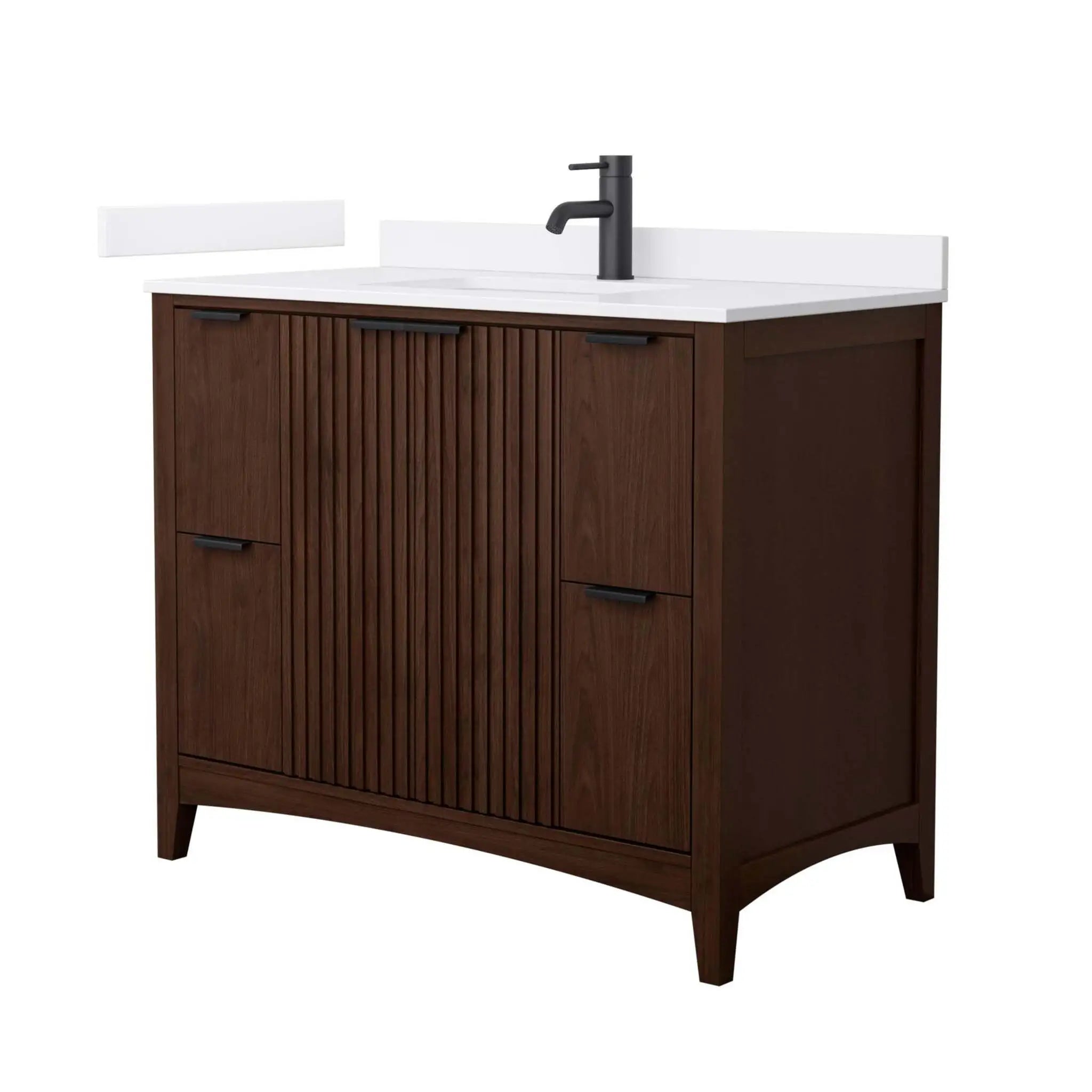 42" Palmilla Single Bathroom Vanity in Dark Walnut with Matte Black Trim by Wyndham